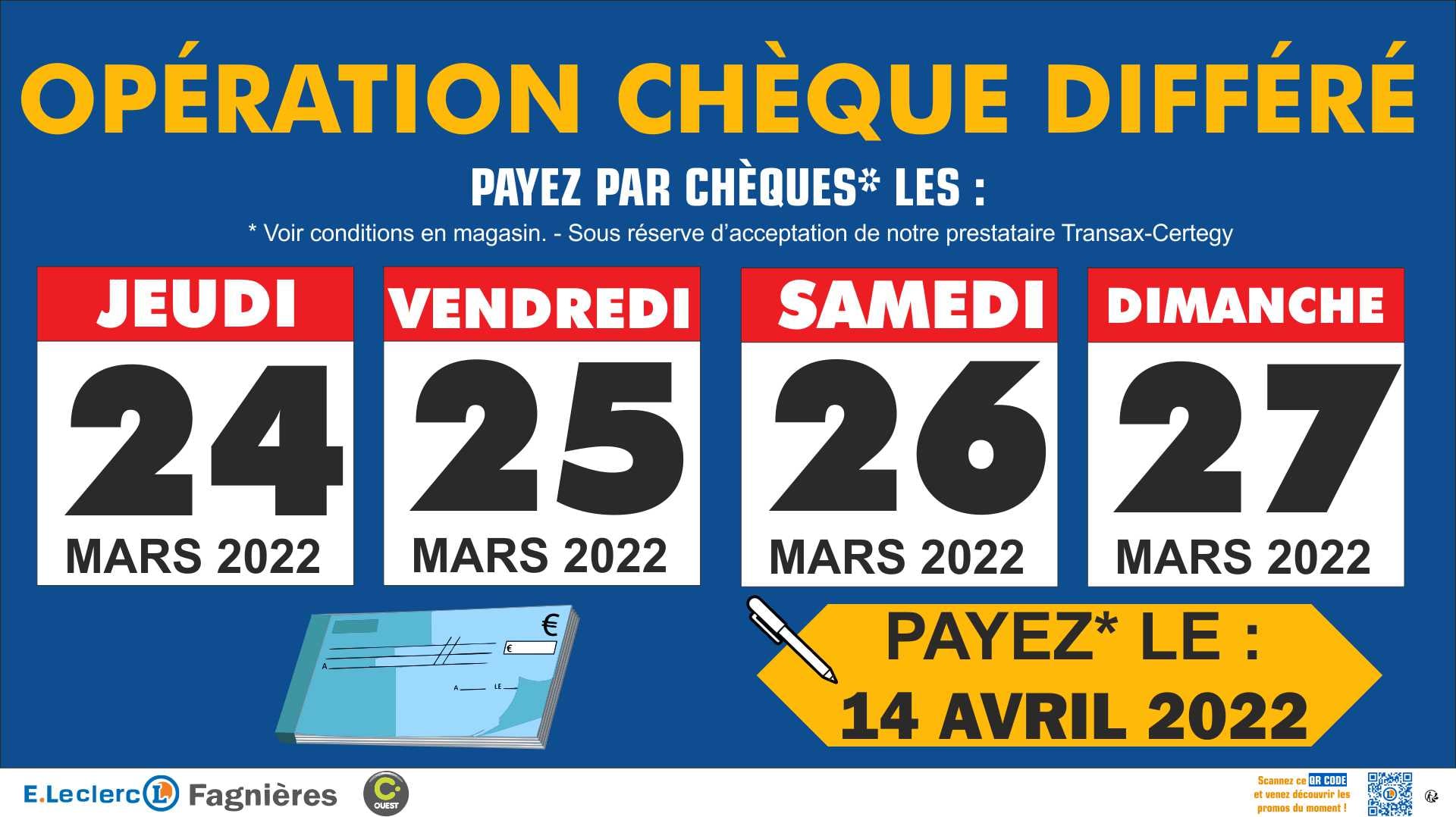 ‼️ [CHÈQUE DIFFÉRÉ] ‼️ À partir de... - E.Leclerc Fagnieres | Facebook