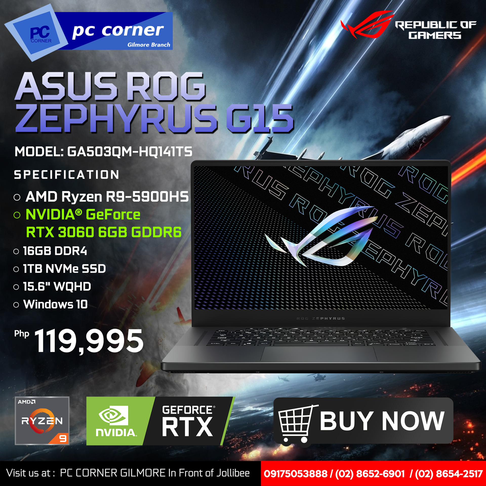 Asus ROG Zephyrus G15 Model: GA503QM-HQ141TS Processor: AMD Ryzen 