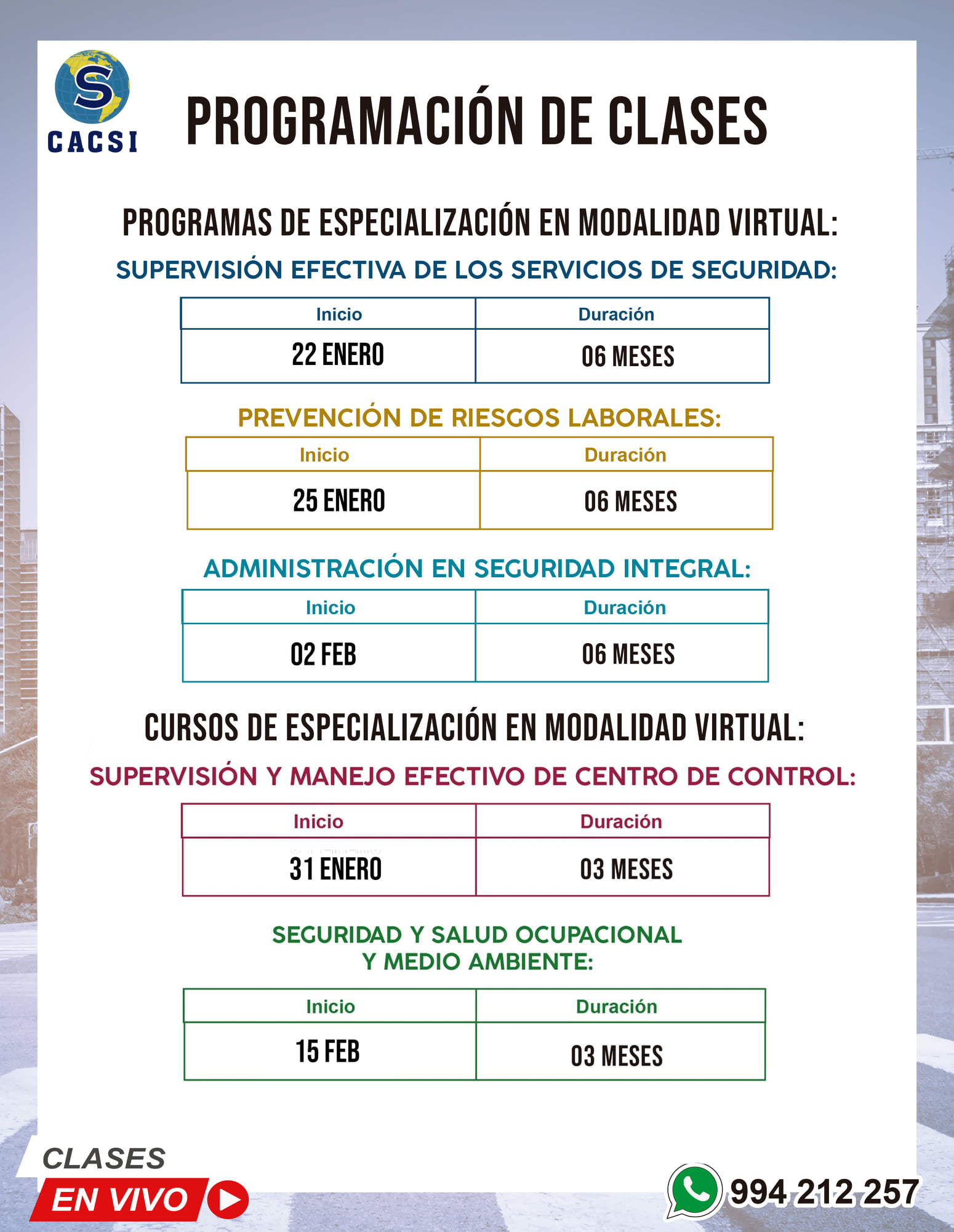 CACSI Perú - 📣CONOCE LOS PRÓXIMOS INICIOS DE NUESTROS...