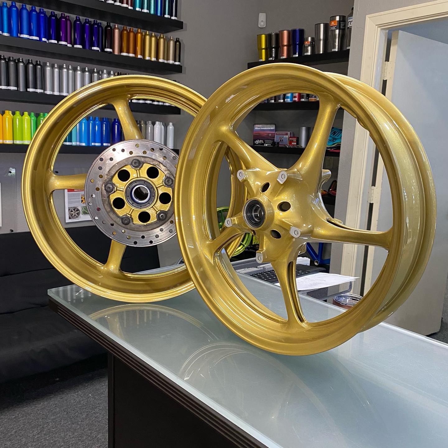 Sport bike wheels refinished in... - Unit F14 Powder Coating