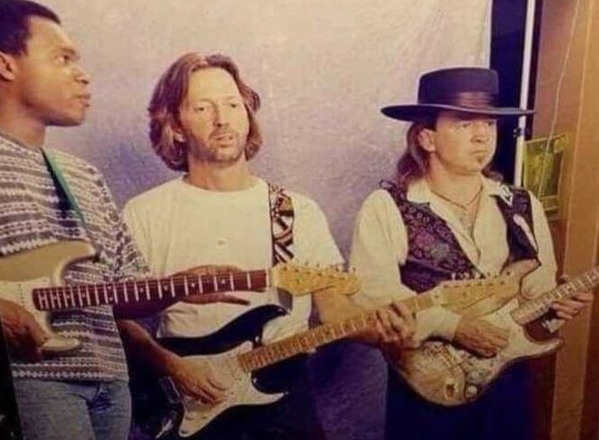 Stevie Ray Vaughan with Robert Cray and Clapton August 1990