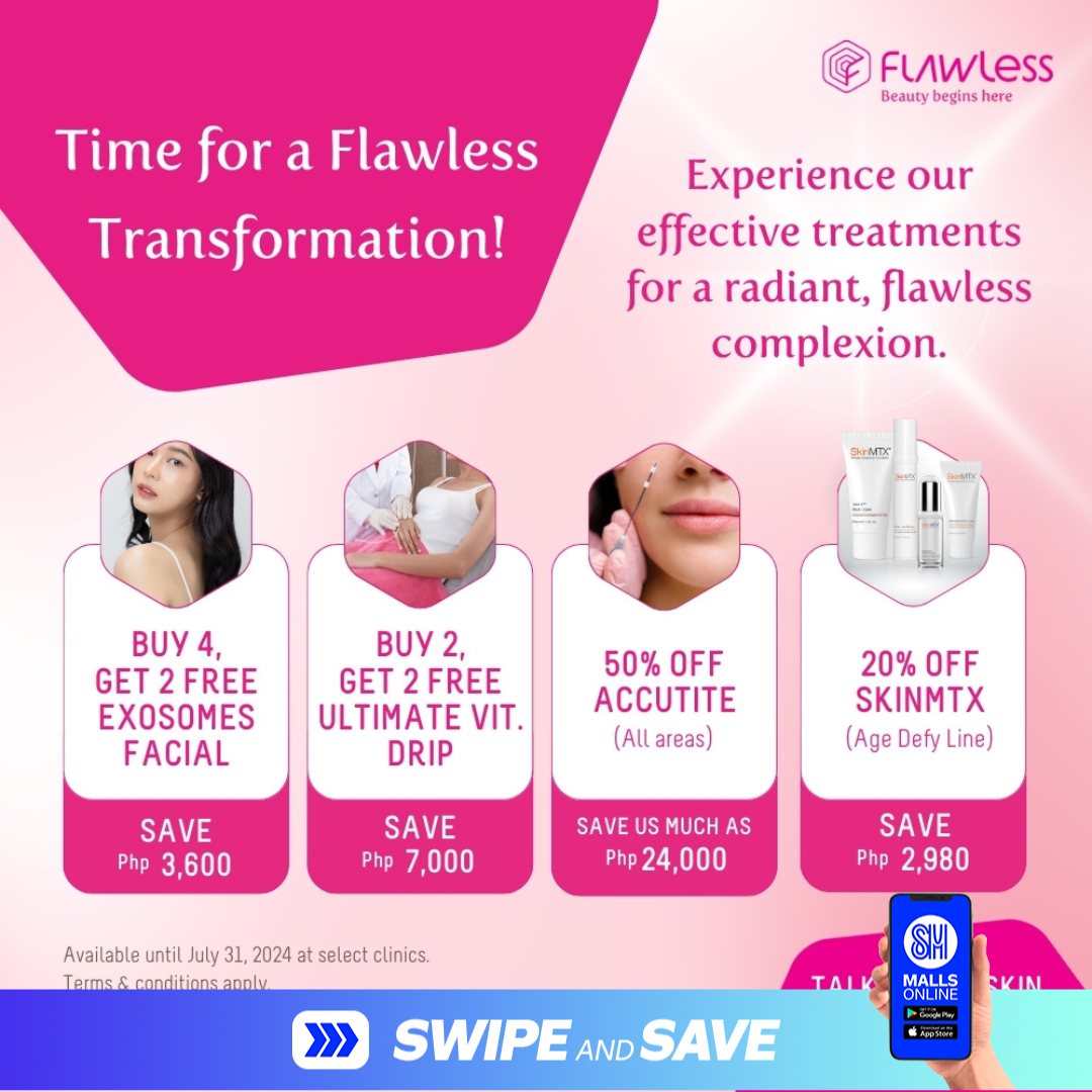 flawless injectable glutathione price Unlock Your Transformation at (Insert Location), today! This July, Save BIG on select Flawless treatments and SkinMTX products ✨ 💖BUY 4 SESSIONS AND GET 2 FREE (Exosomes Facial, Exosomes Facial with 2 OZ