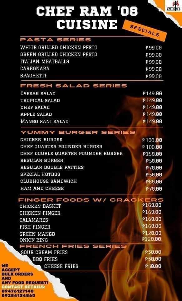 Updated menu po namin mga boss madam... - CHEF Ram'08 Cuisine | Facebook