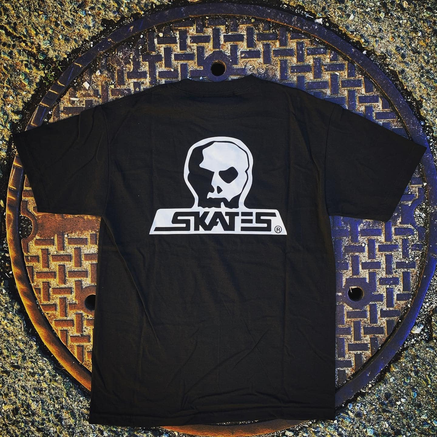 Skull Skates logo t shirt in black with white logo