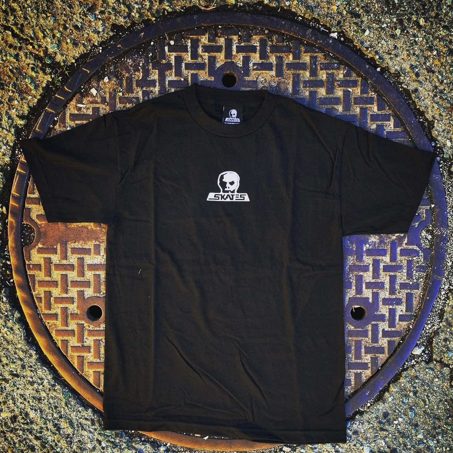 Skull Skates logo t shirt in black with white logo