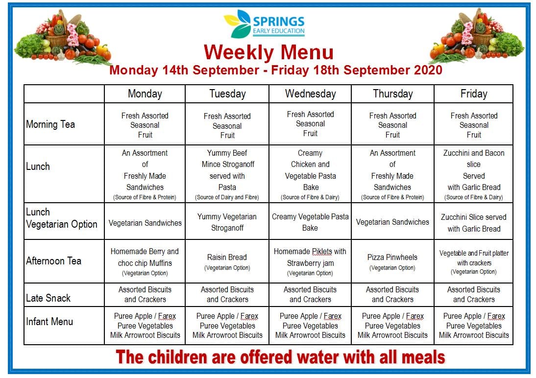 It's menu... - Springs Early Education Childcare Centre
