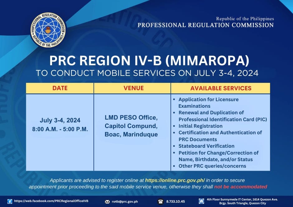 PRC - PRC Region IV-B (MIMAROPA) LMD PESO Office, Capitol Compound Boac ...
