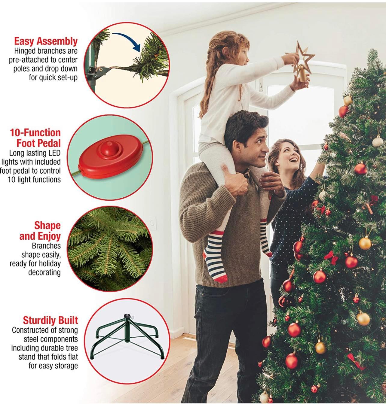 SHareconn 7.5ft Flocked Christmas Tree Pre-lit With Remote - RGB Lights, Snowy Branches, Easy Assembly