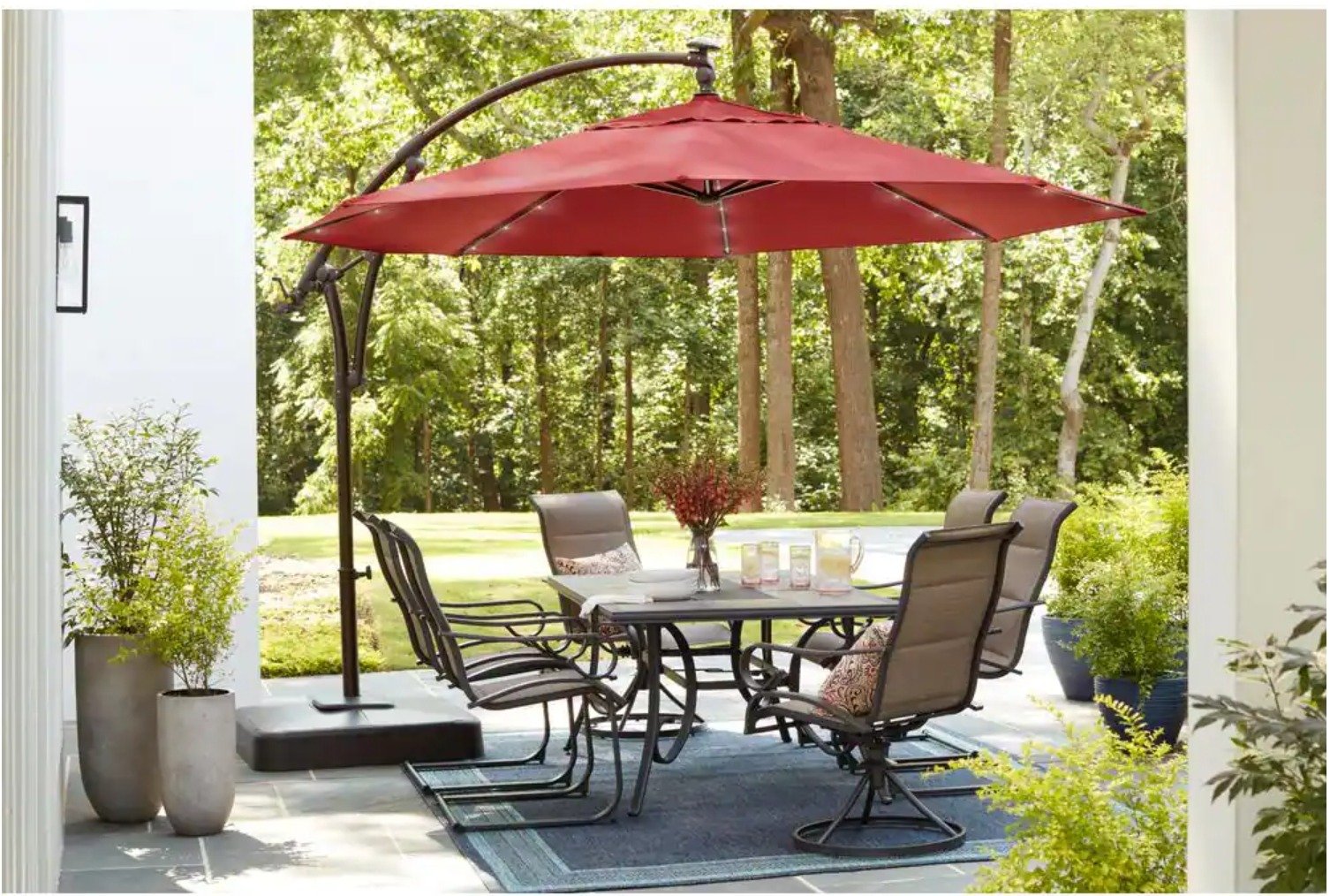 canvas madrid offset patio umbrella with base red 11-ft PURPLE LEAF Base, Outdoor Cantilever Umbrellas rich 11x9 ft patio cantilever umbrella CLOUDFLY 11 ft. x 11