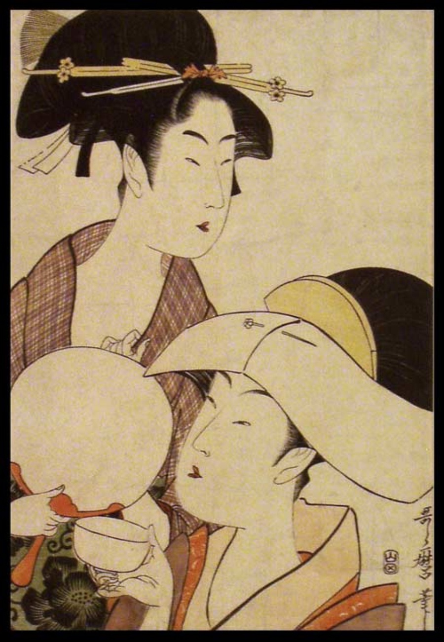 Phoenix and Beauties', a ca. 1780-90s triptych woodblock print, by