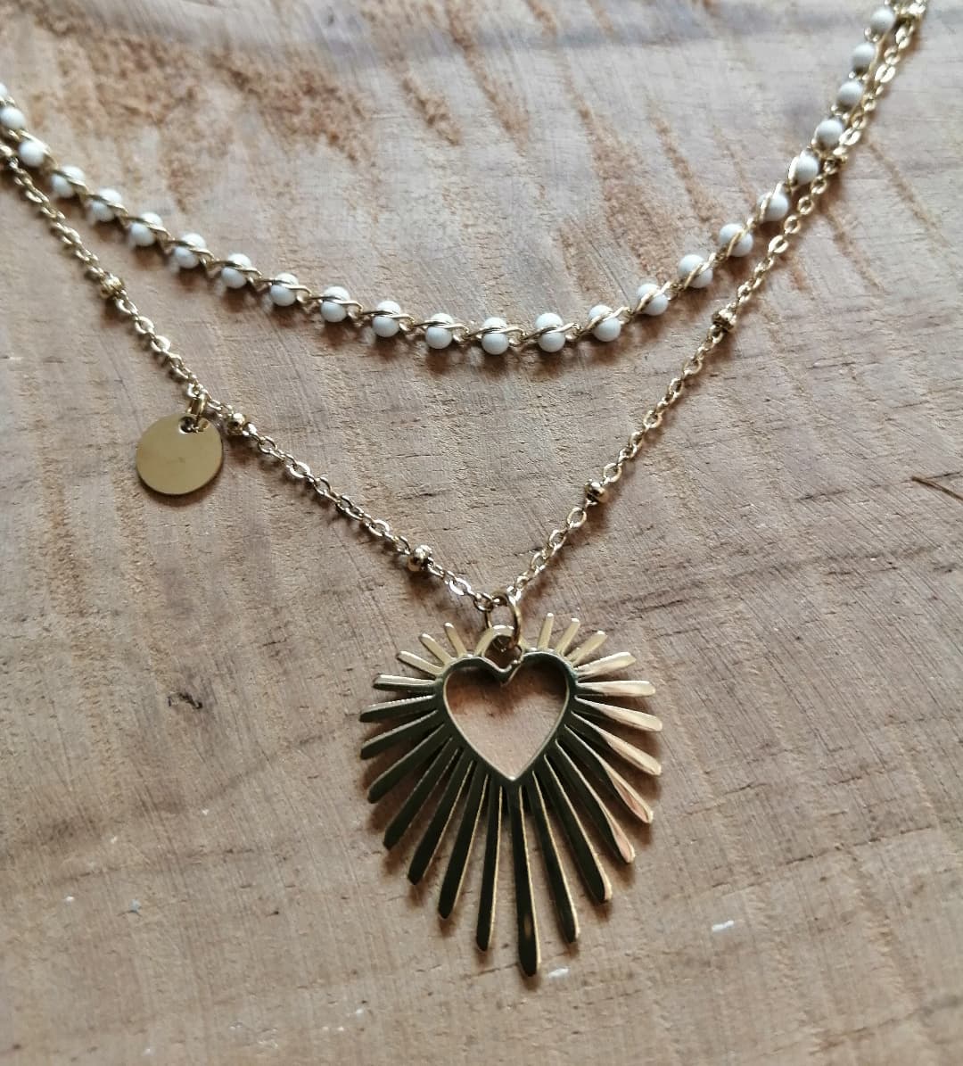 Collier Mi-long Double Rang Vintage - Noir Et Blanc - Occasion Très Bon état