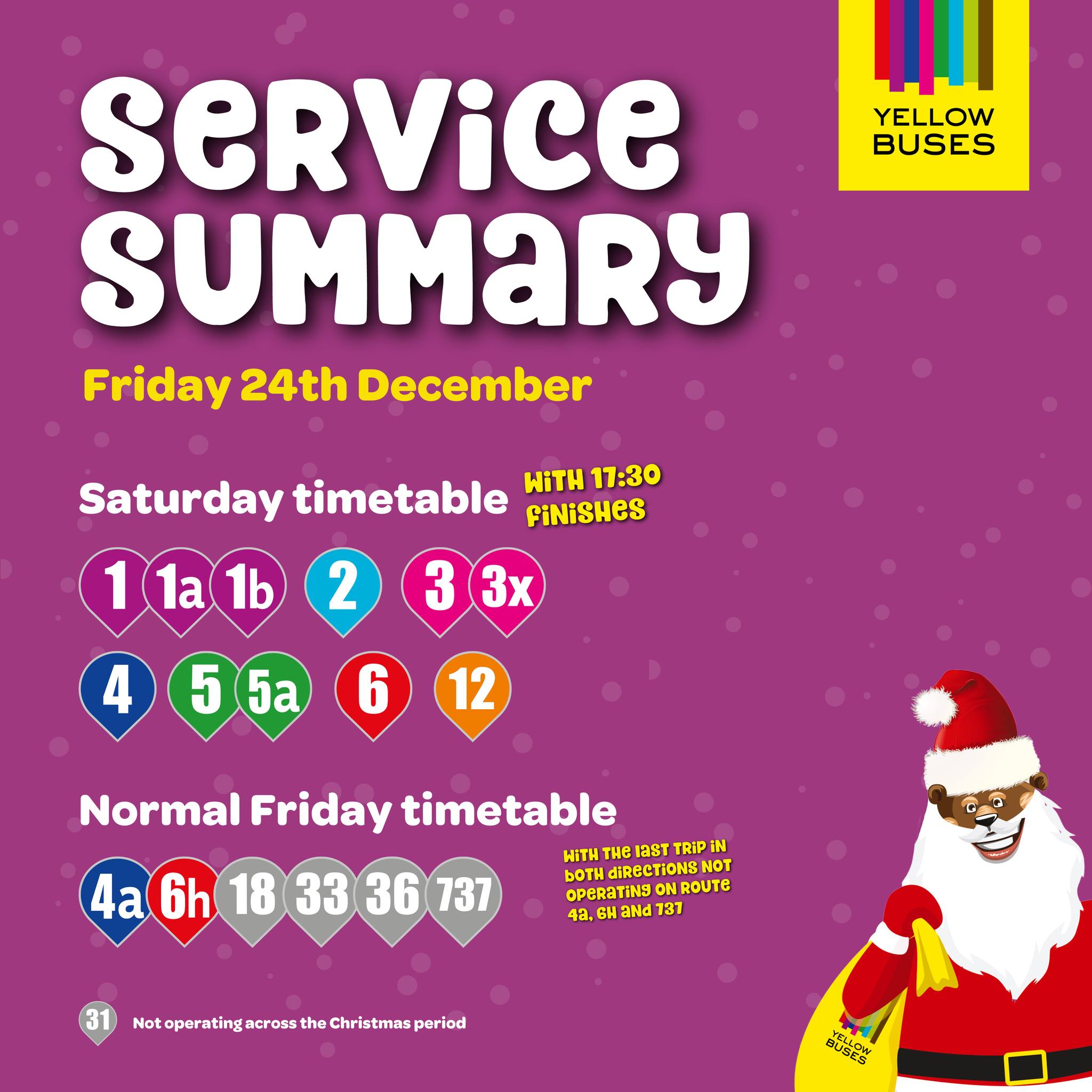 Yellow - ☃️💛 Christmas Eve Service Summary ☃️💛 Today, route 1, 1a, 1b ...