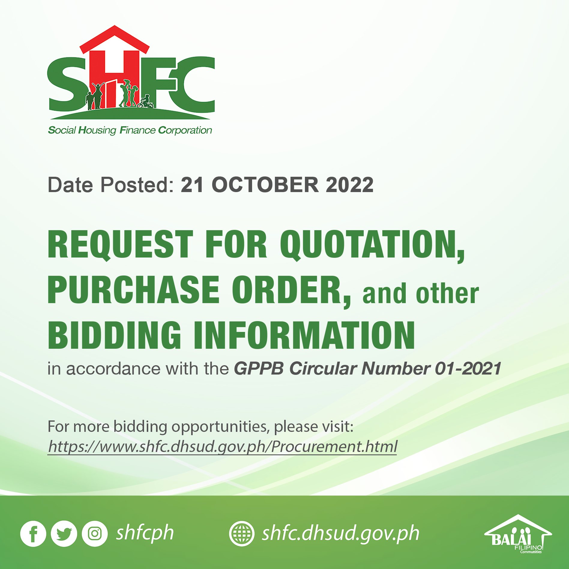 𝗥𝗘𝗤𝗨𝗘𝗦𝗧 𝗙𝗢𝗥 𝗤𝗨𝗢𝗧𝗔𝗧𝗜𝗢𝗡... - Social Housing Finance Corporation | Facebook