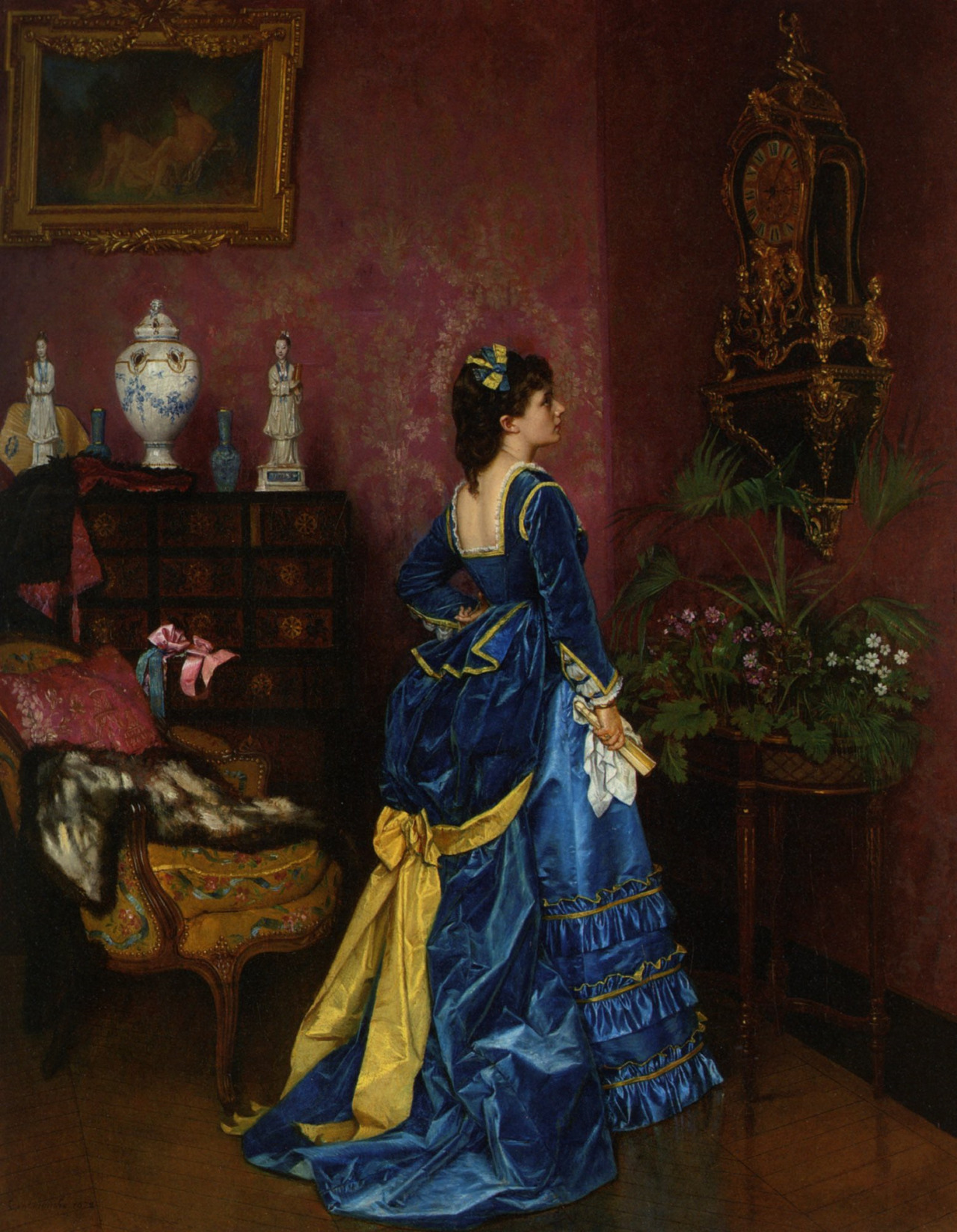 Auguste Toulmouche's 1872 portrait of a lady in blue velvet