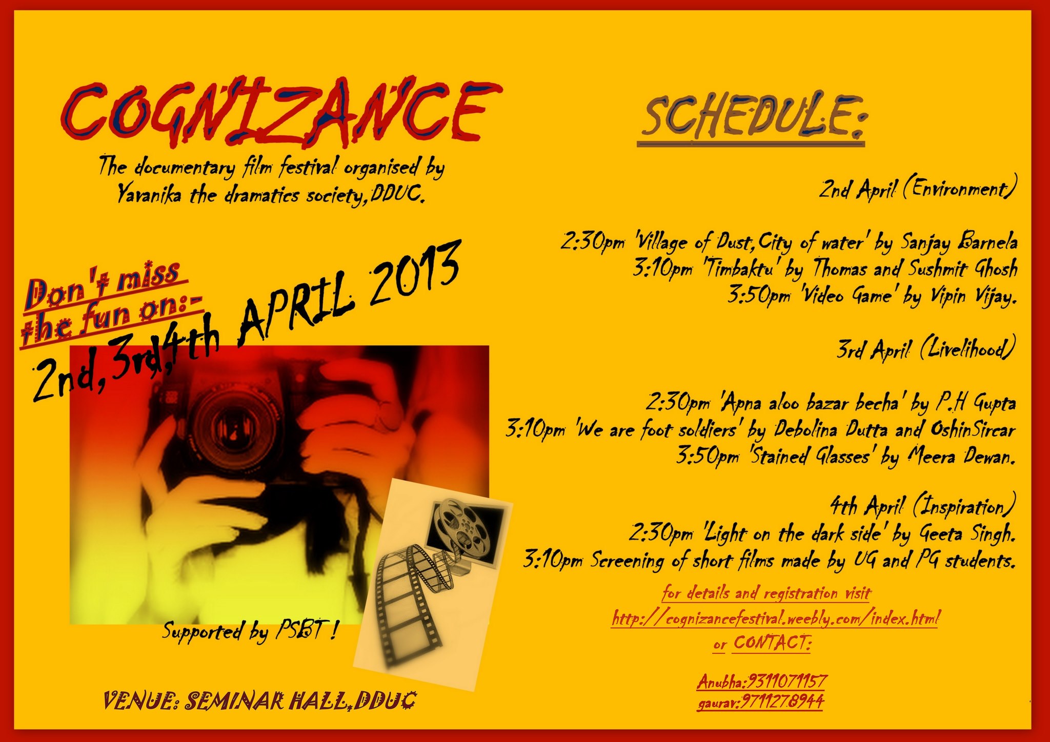 Cognizance Film Festival, DDUC 2 April 2013 to 4 April 2013 - Home