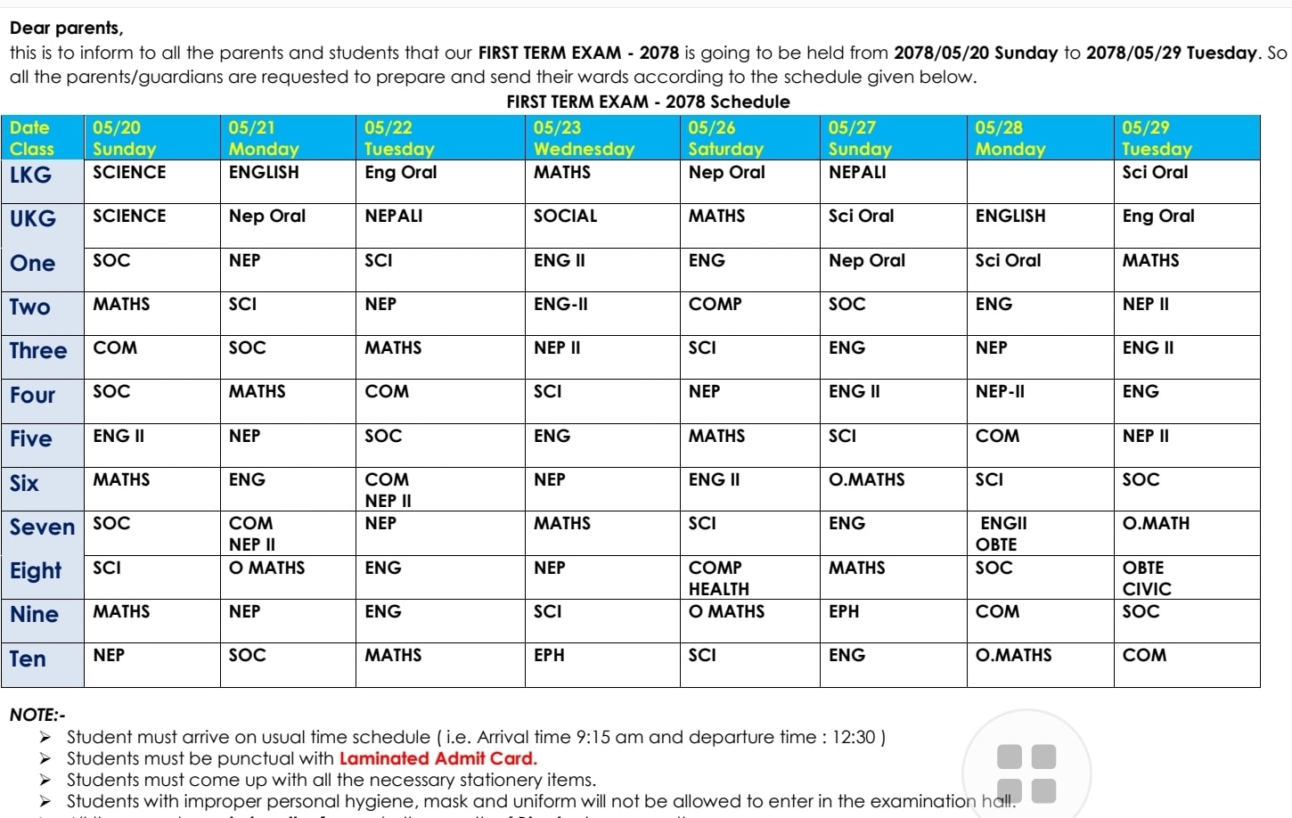 First Term Exam 2078 Routine... - Swastik Pathshala | Facebook