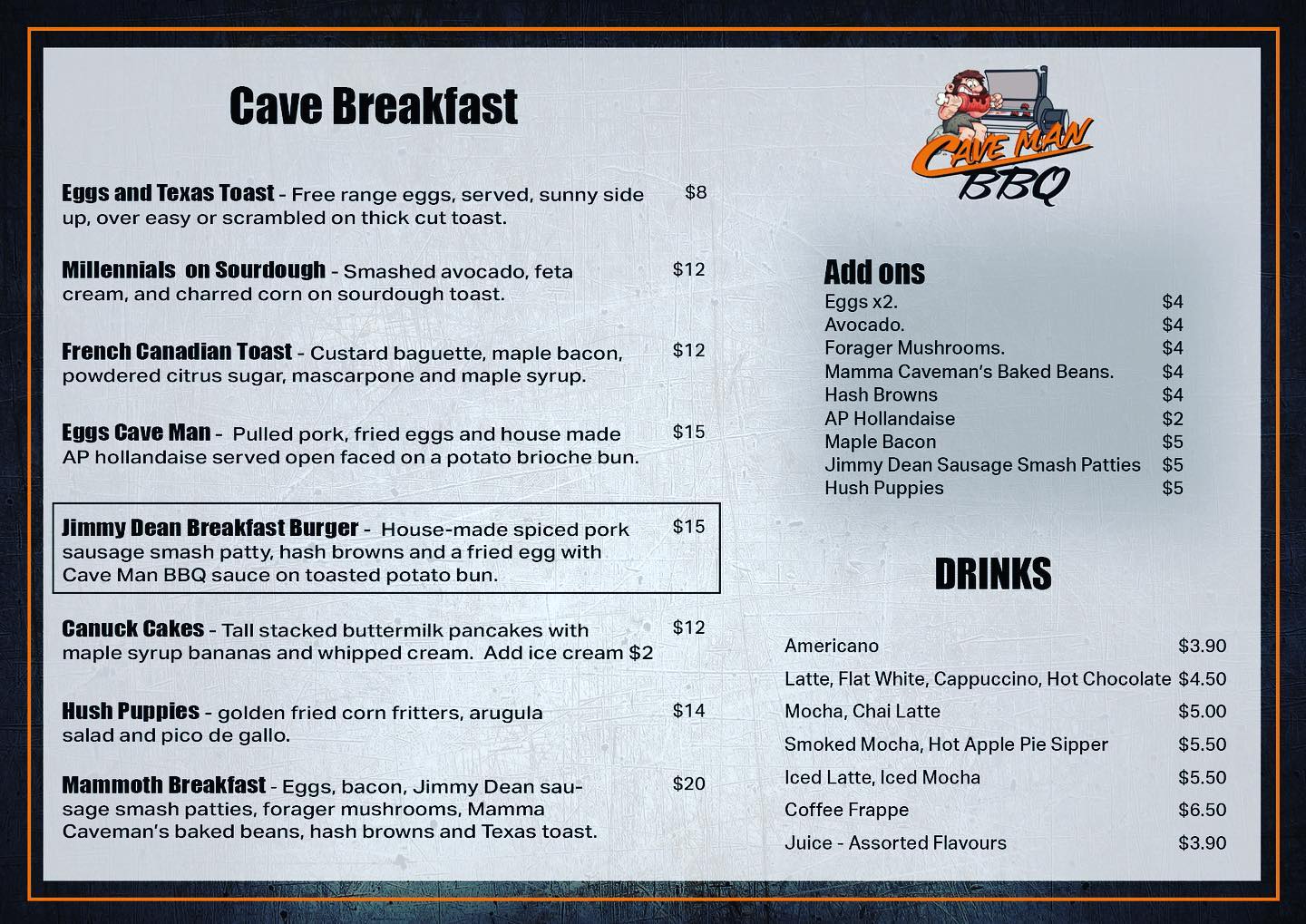 Cave - New breakfast menu running from 7am to 10am Monday Dec 21st ...