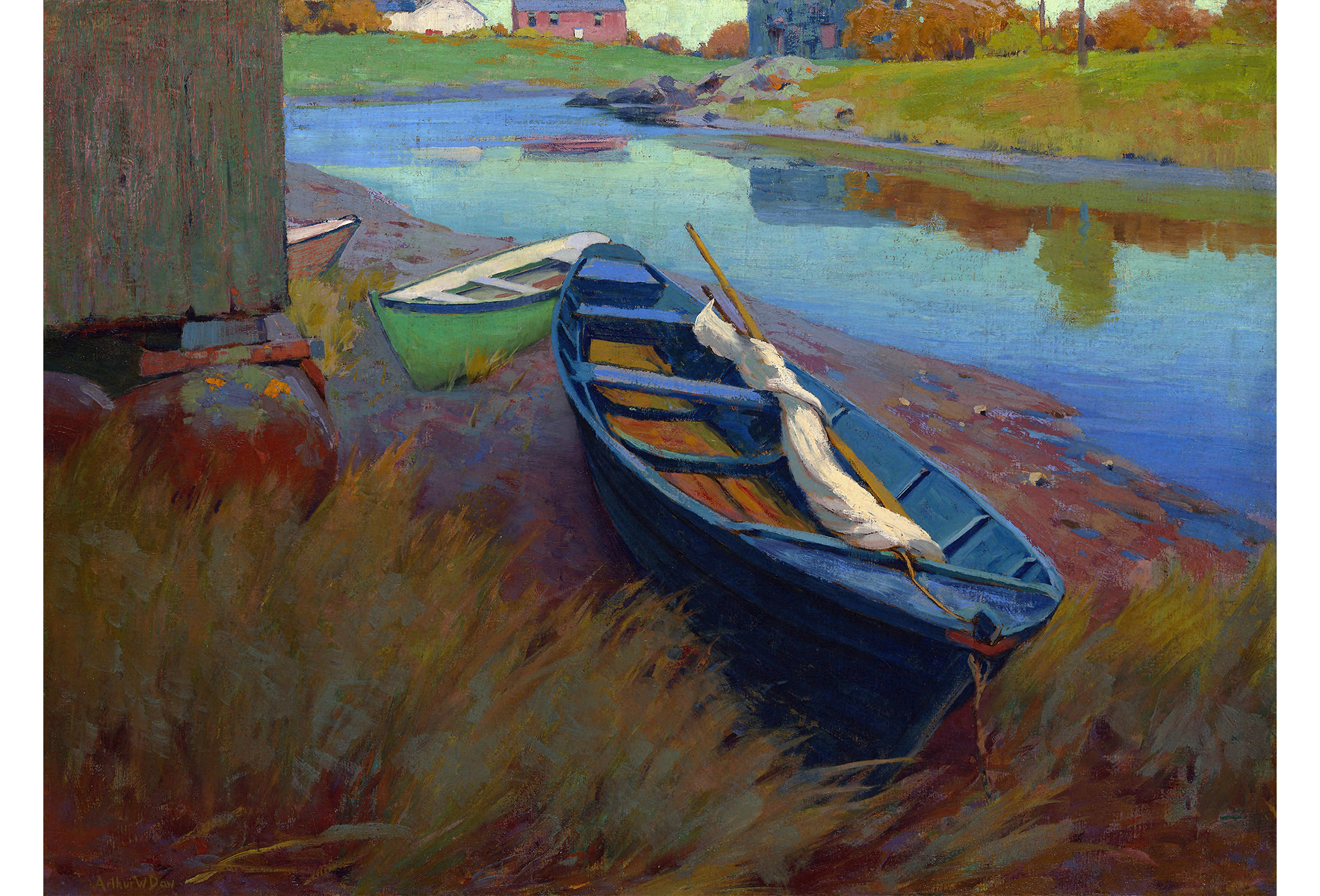 Arthur Wesley Dow (American, 1857-1922) Boats at Rest, 1895 Oil on