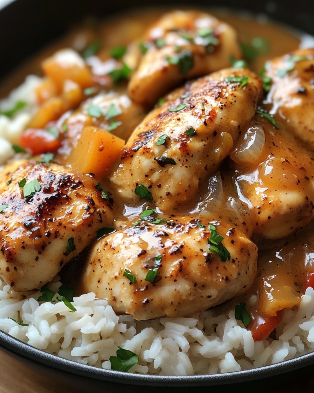 Delicious - Smothered Chicken and Rice Ingredients: 🍗 Chicken: 4 ...