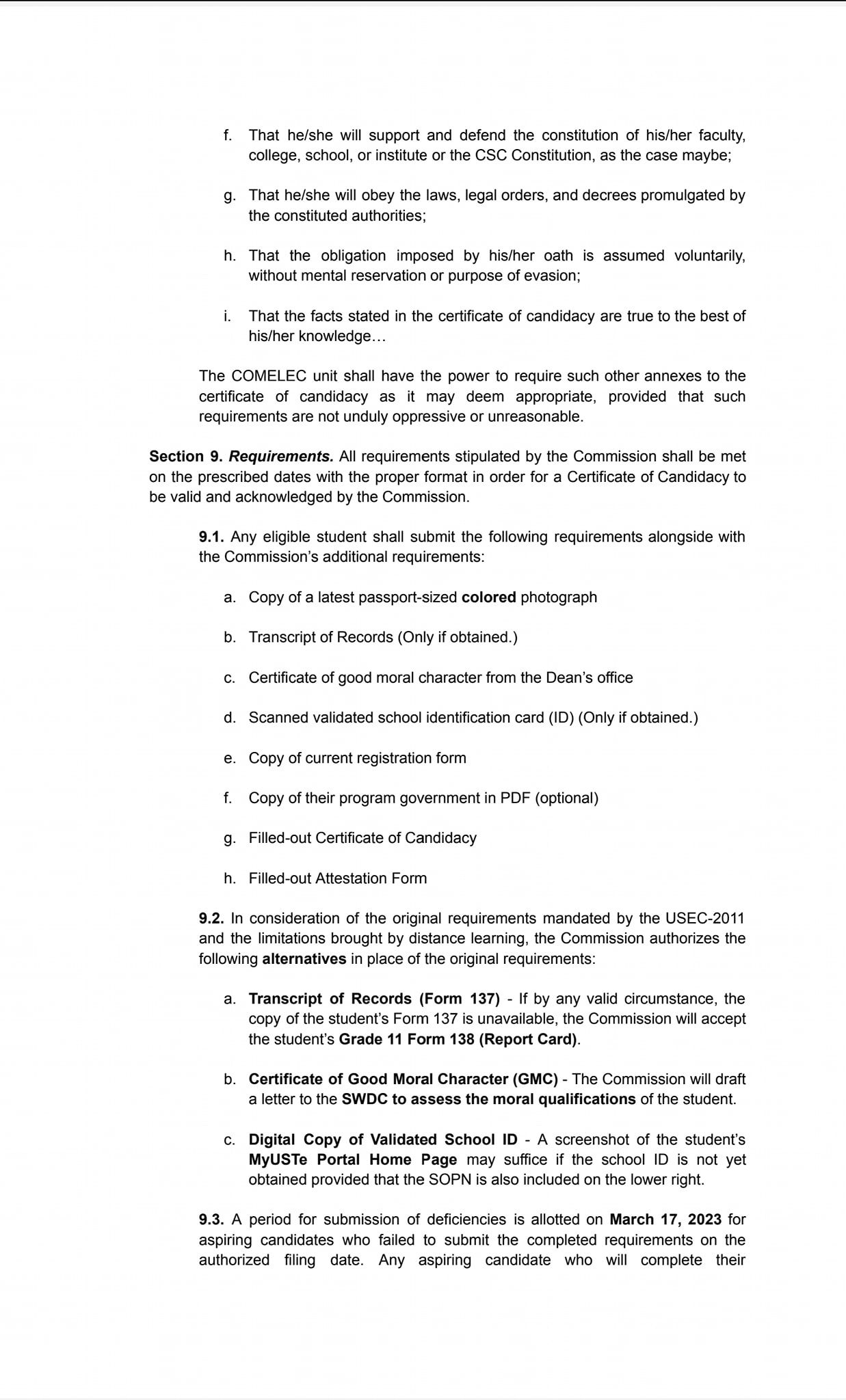 UST SHS Commission on... - UST SHS Commission on Elections