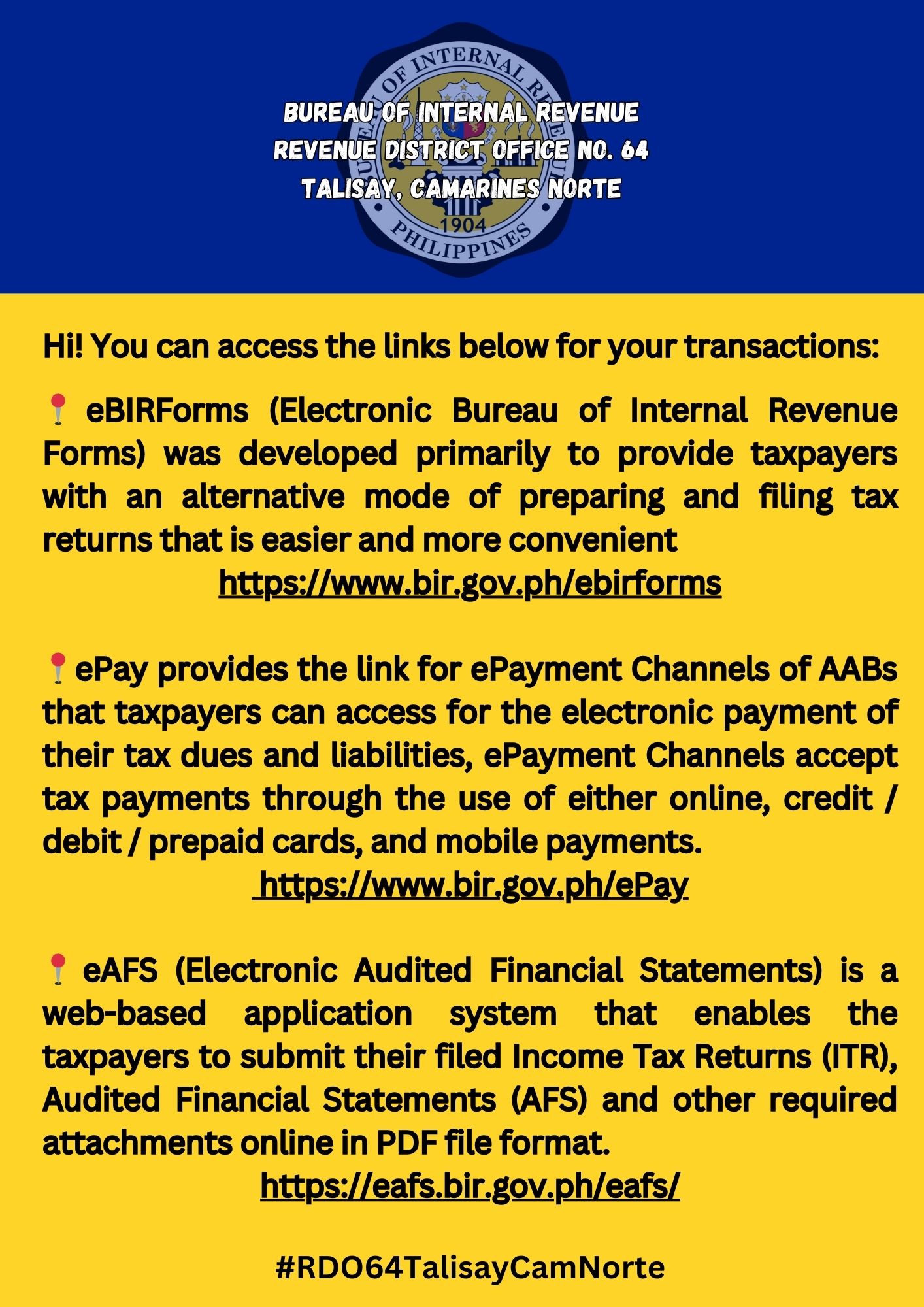 BIR - (UPDATED) Hi! You can access the links below for your ...