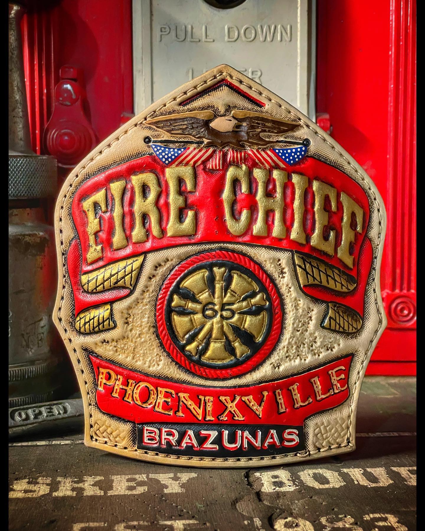 Custom Leather Fire Helmet Fronts