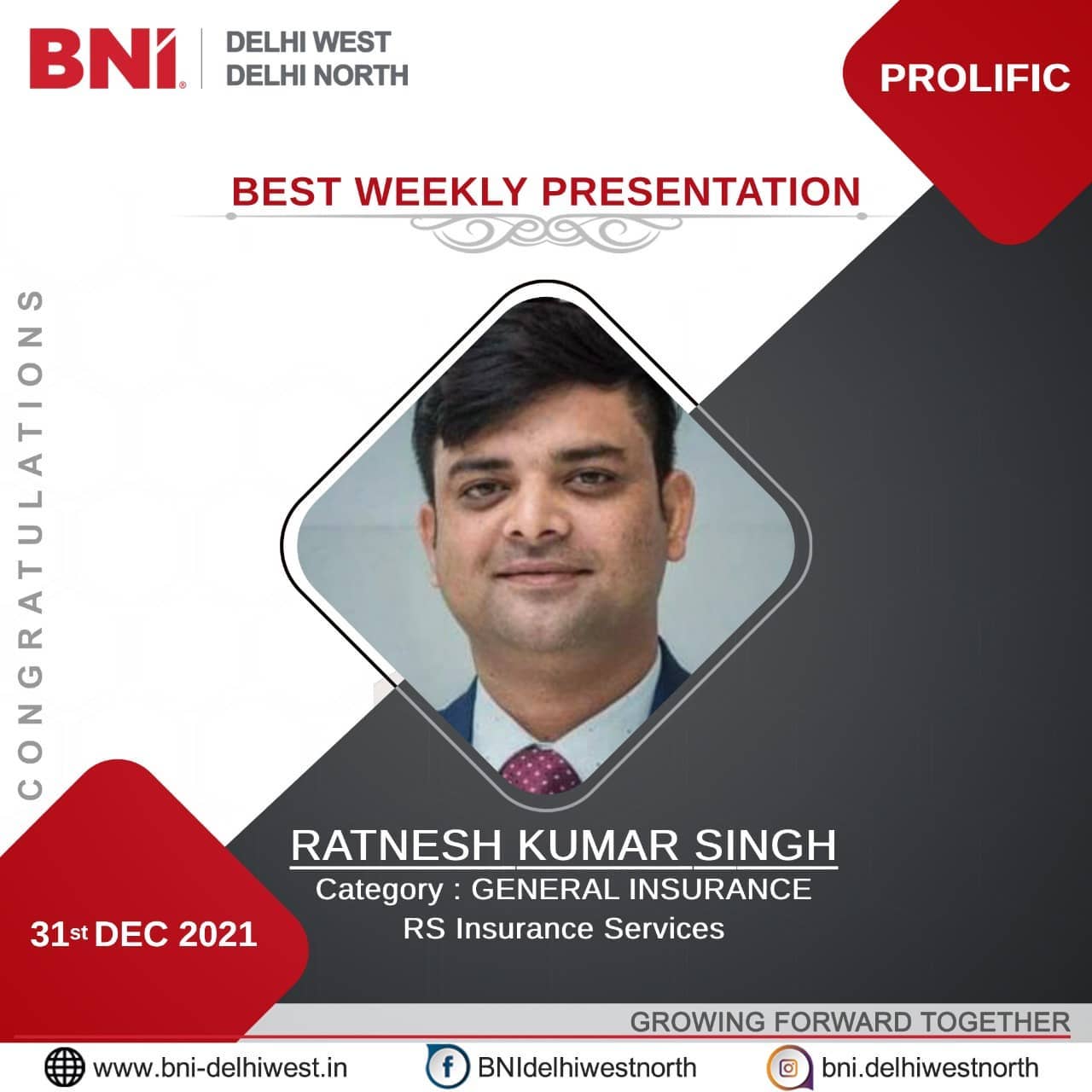 BNI New Delhi - Congratulations Mr Ratnesh for winning the... | Facebook