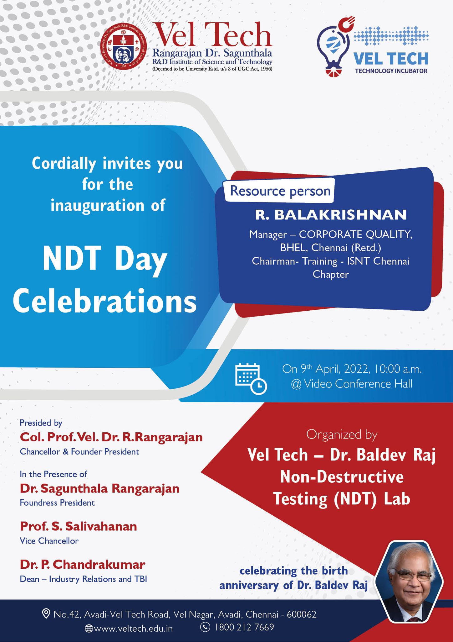 Veltech Deemed to be University - #VEL_TECH TBI invites Mr. R ...