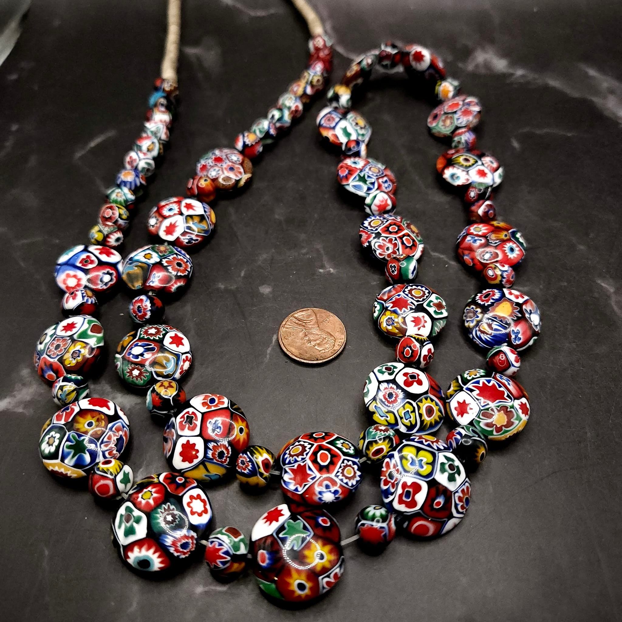 Collier Vintage En Verre Murano Millefiori Multicolore - Occasion, Perles De Murano Anciennes