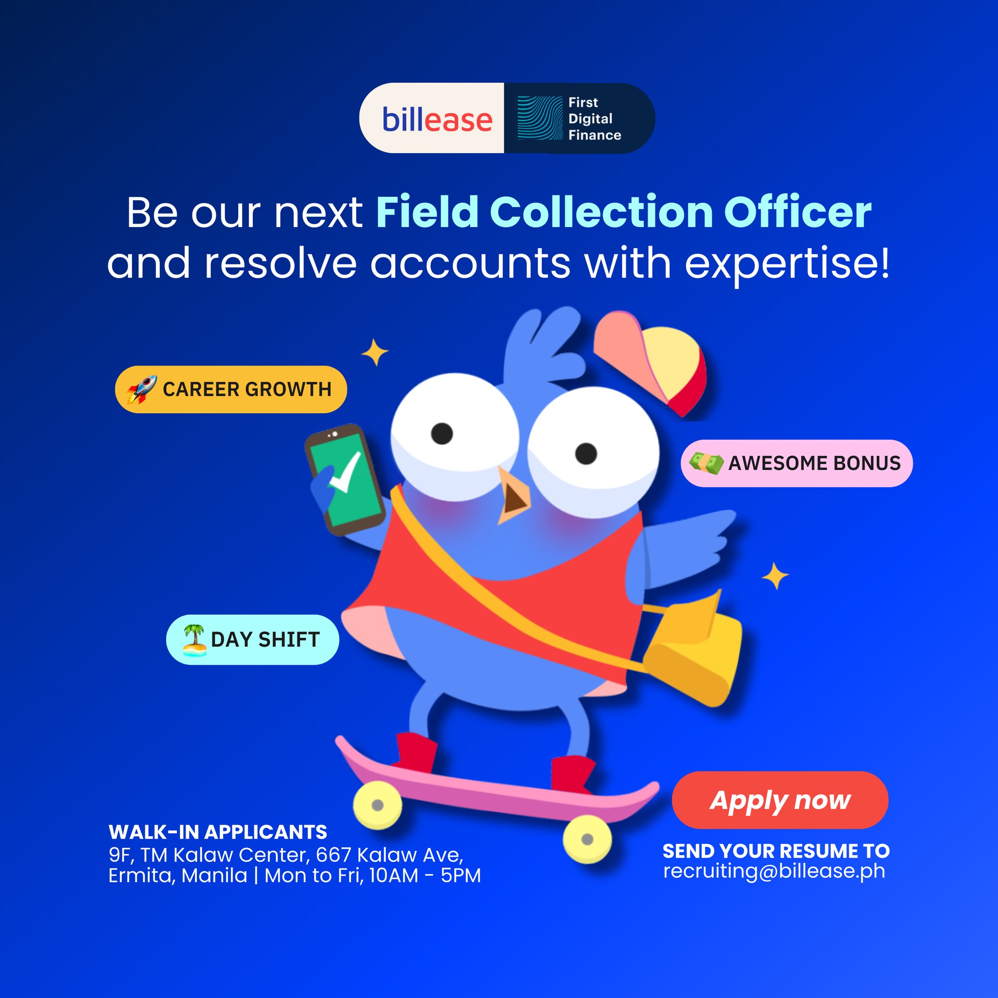 Billease - 🌟 Join our team as Field Collection Officers to... | Facebook