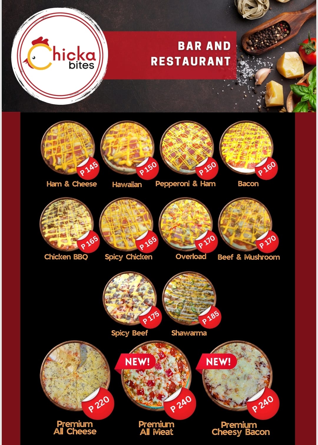 Chicka Bites - Our updated menu for PIZZA-RAP and Shawarma...