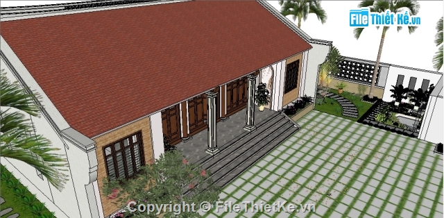 Bản vẽ nhà thờ họ 5 gian KT 7.5x15.5m (bản vẽ cad và sketchup) Link ...