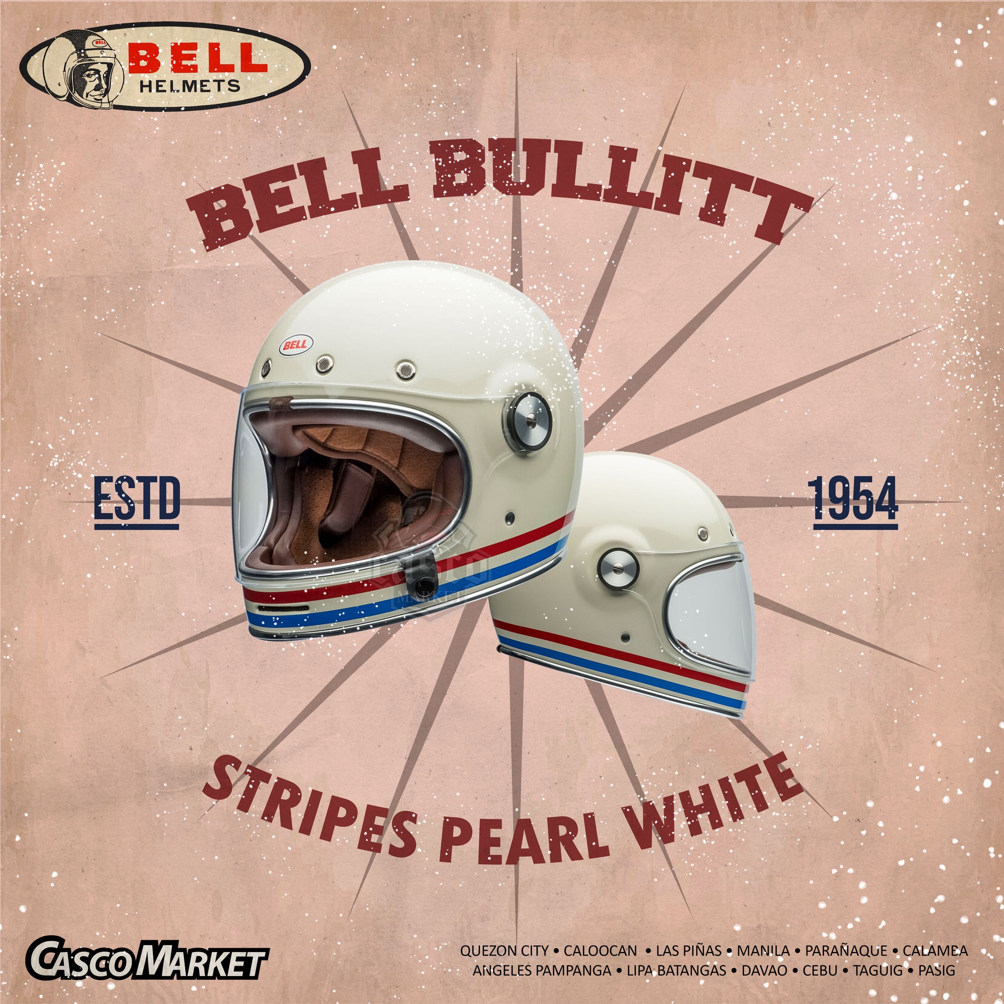 bell bullitt helmet stripes pearl white White/Oxblood/Blue Its an iconic product BULLITT STRIPES PEARL WHITE |