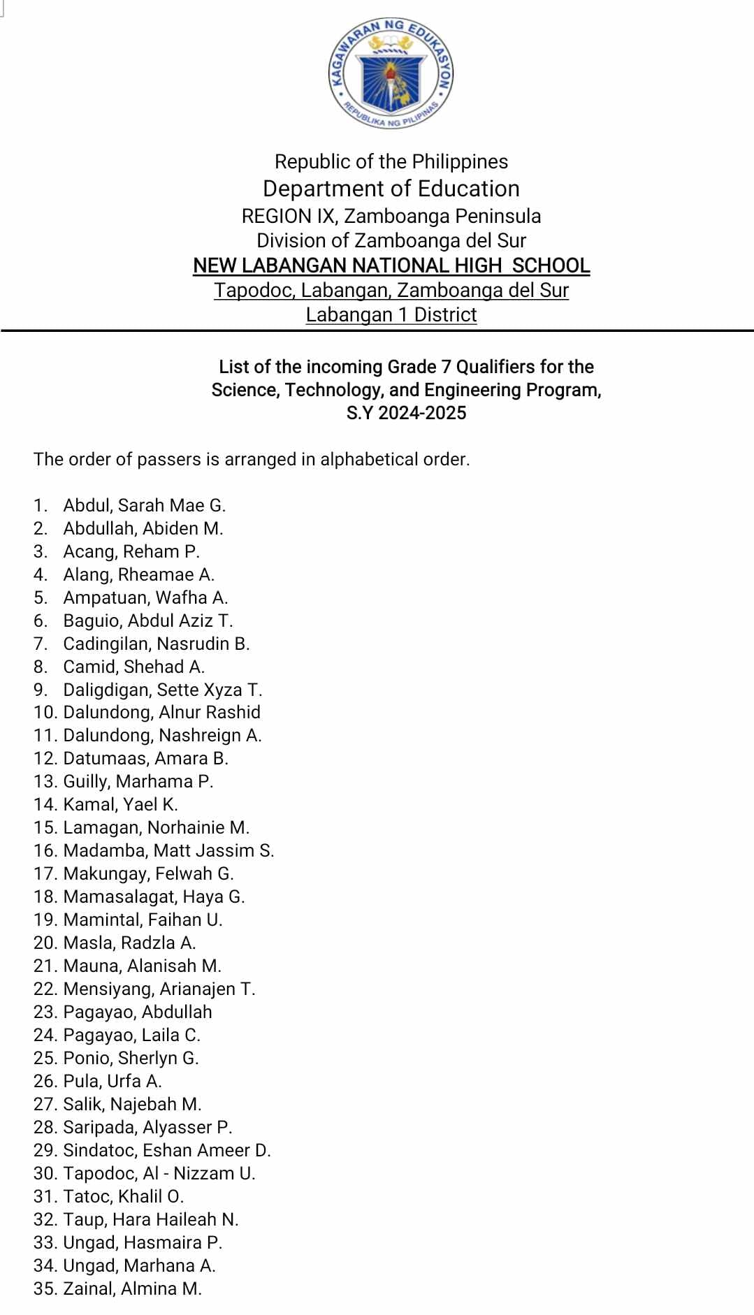 New Labangan NHS Official