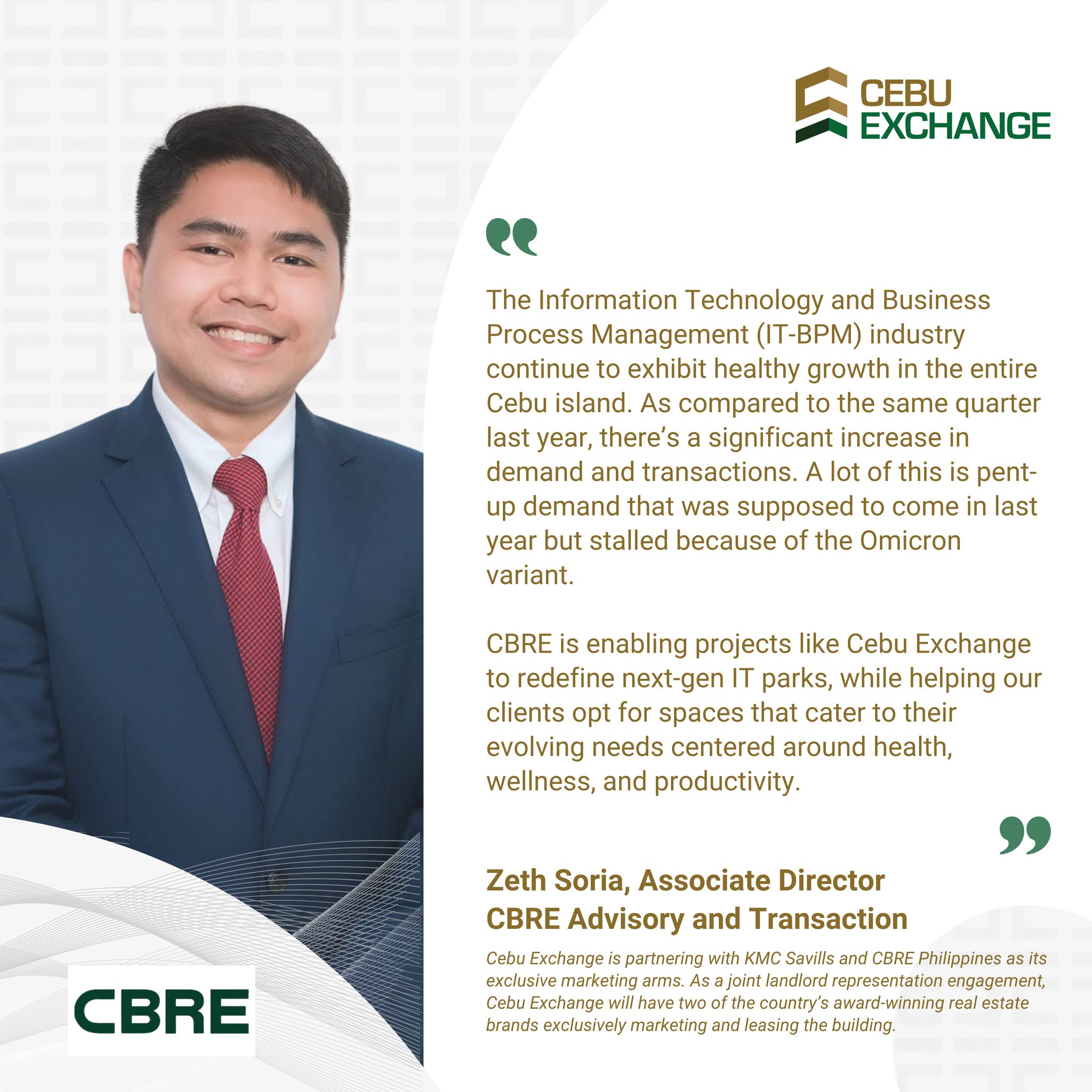 Cebu - With his CBRE Team, Zeth Soria is helping Cebu Exchange redefine ...
