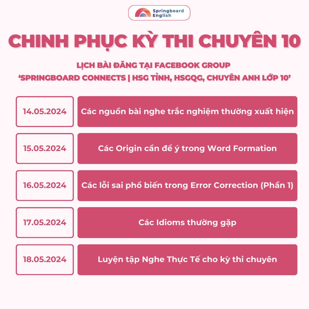 Springboard - 📆 TỔNG HỢP CHỦ ĐỀ KỲ THI CHUYÊN ANH VÀO 10 (PHẦN 2 ...