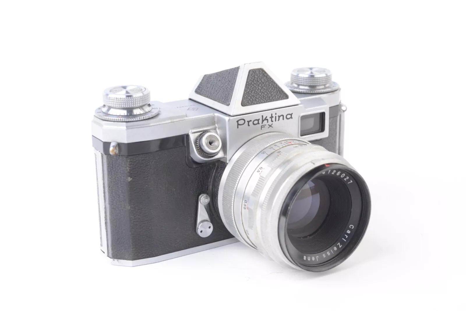 Restored 1957 Praktica FX3 SLR camera with Carl Zeiss Jena lens
