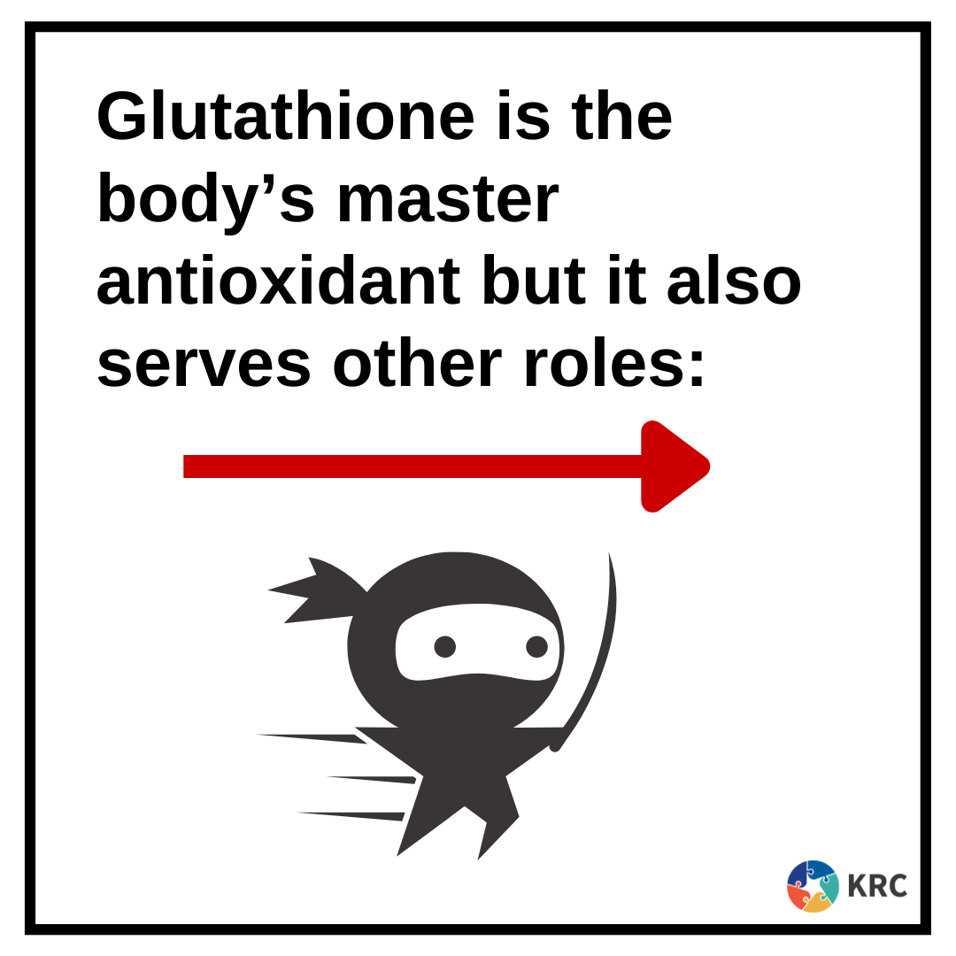 Glutathione is made throughout our cells and our tissues and is known as the body's master antioxidant. However, it serves many roles: 1. Glutathione is our main antioxidant, protecting cells from damage