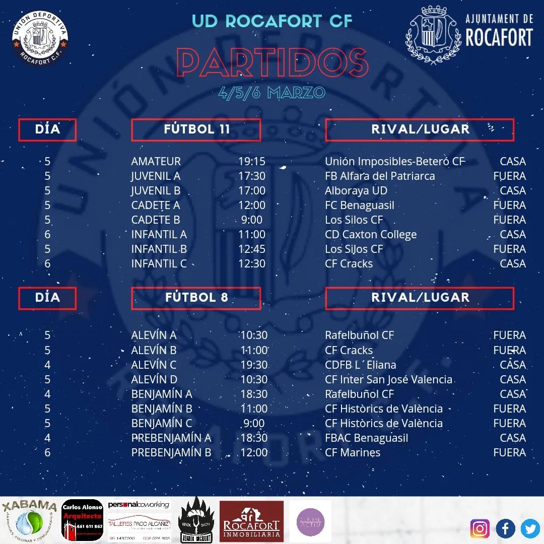 HORARIOS 🔵⚪ ⏩Ya conocemos... - Unión Deportiva Rocafort CF | Facebook