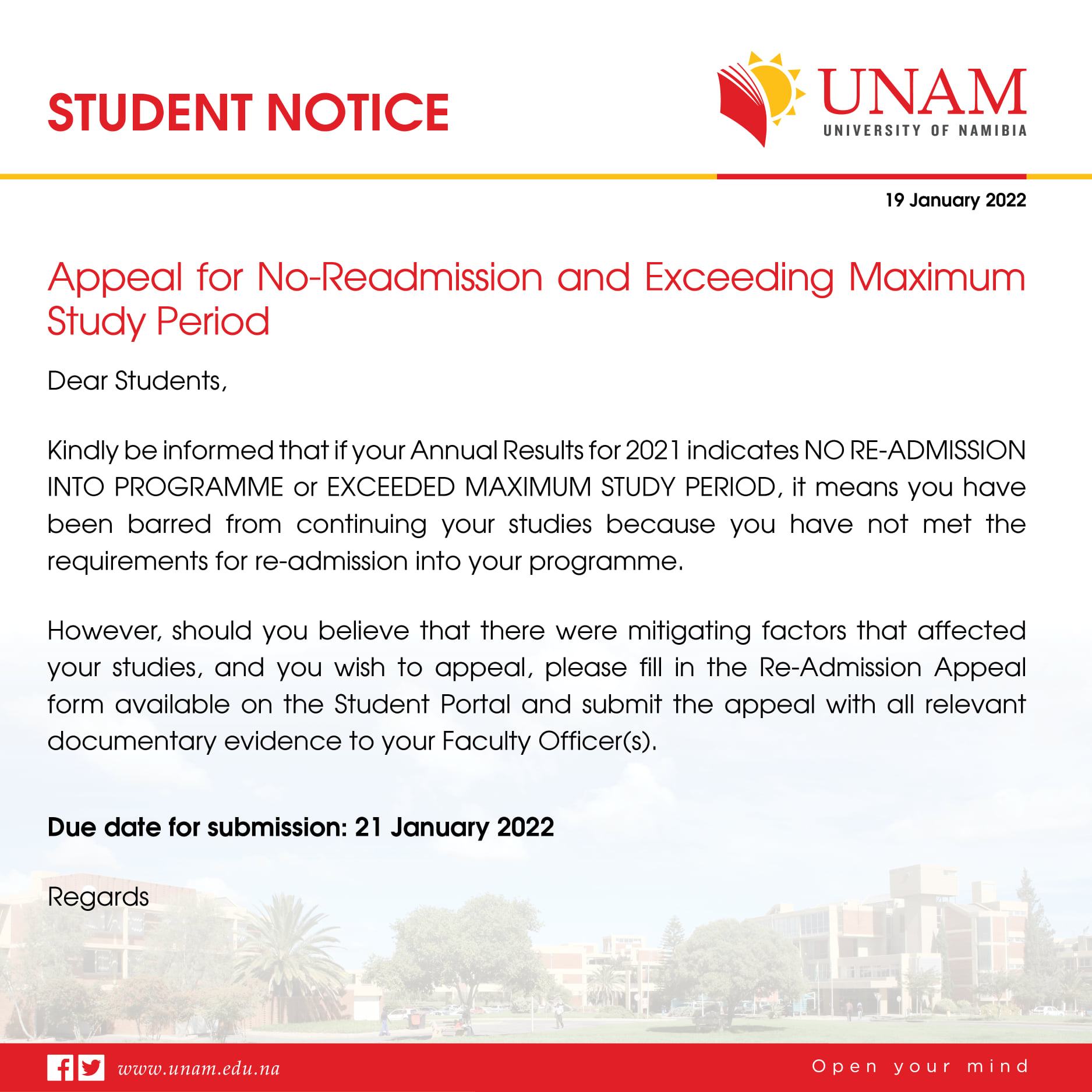 Student Notice | Appeal for... - University of Namibia (UNAM) | Facebook