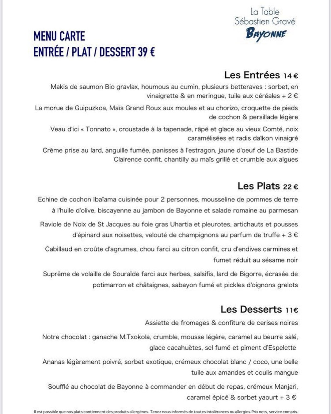 La Table De Sebastien Grave Carte
