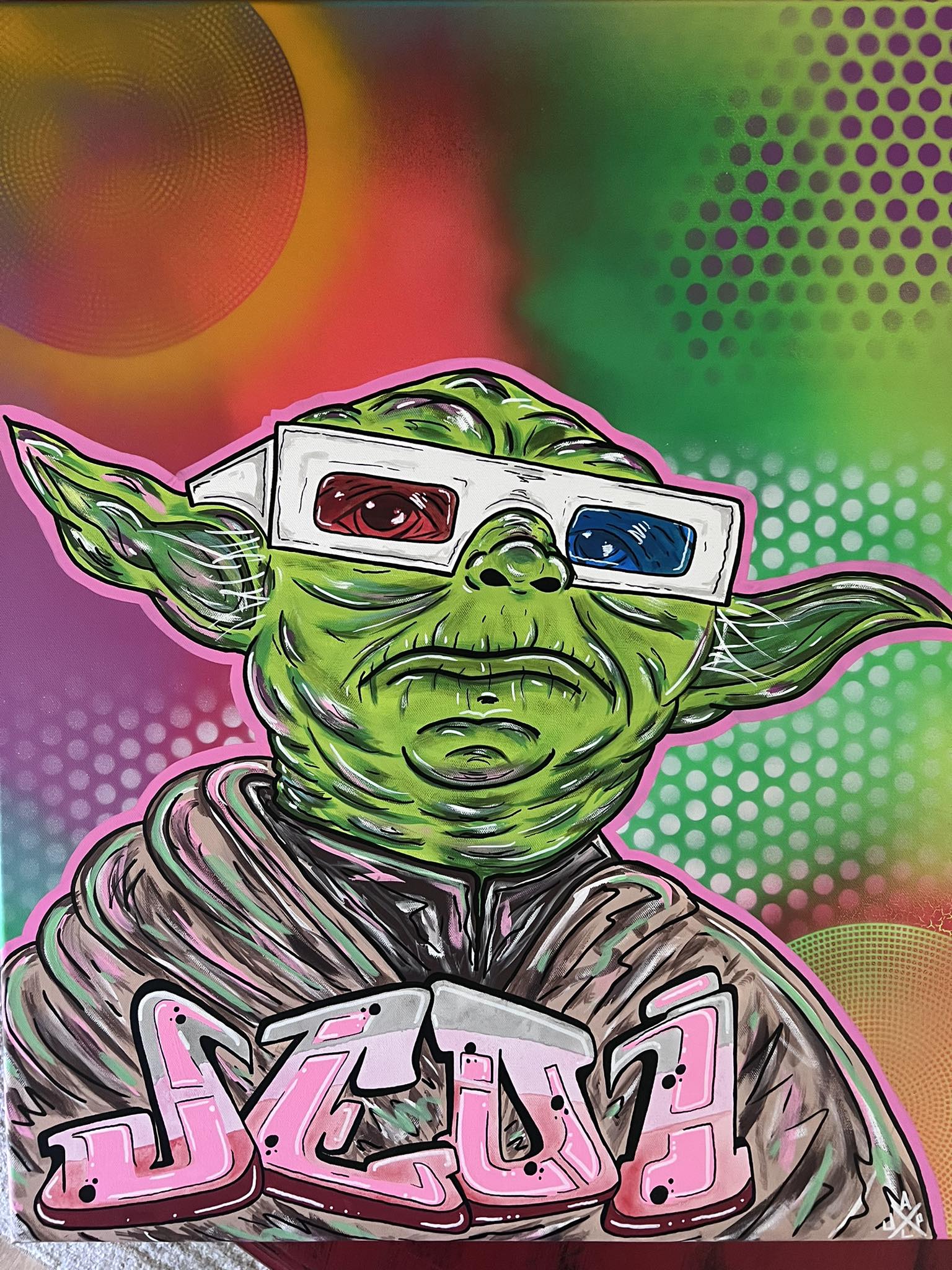 Jedi Yoda graffiti art with 3D glasses