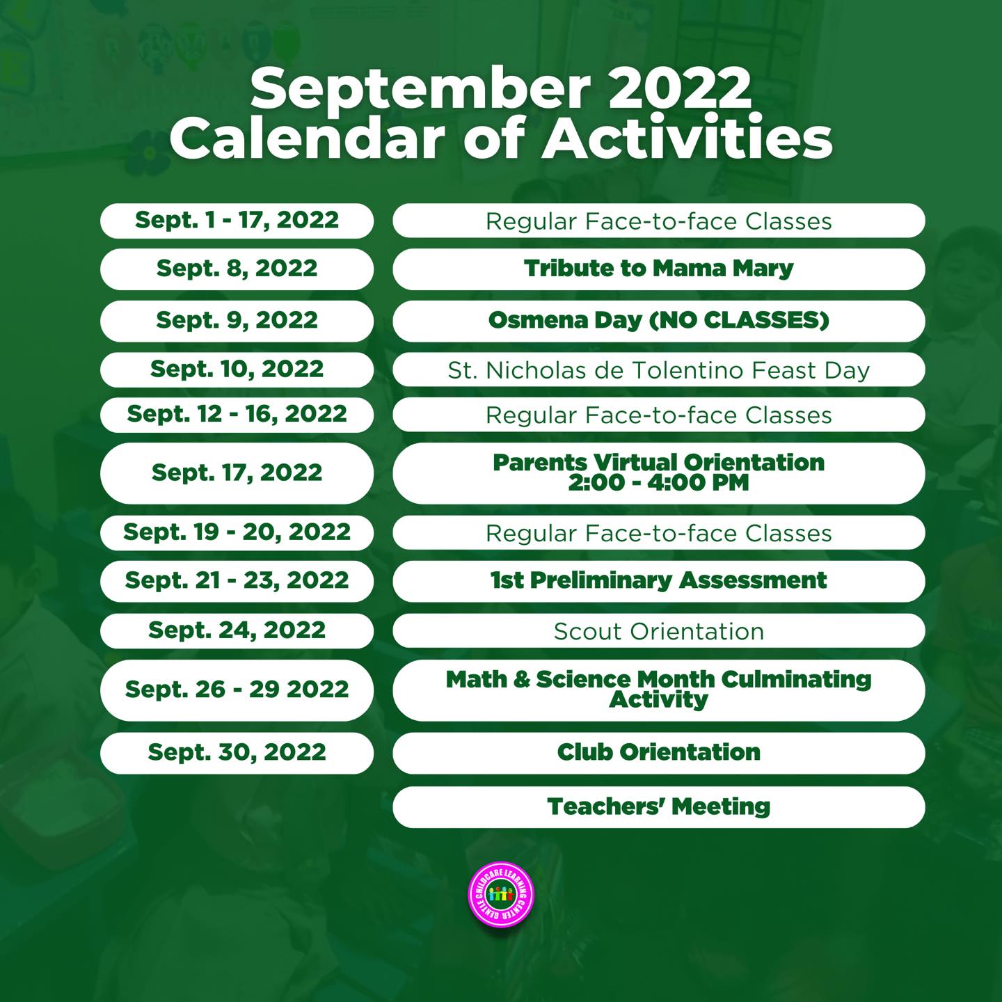 Gentle - 🗓 CALENDAR OF ACTIVITIES FOR THE MONTH OF SEPTEMBER 2022 This ...