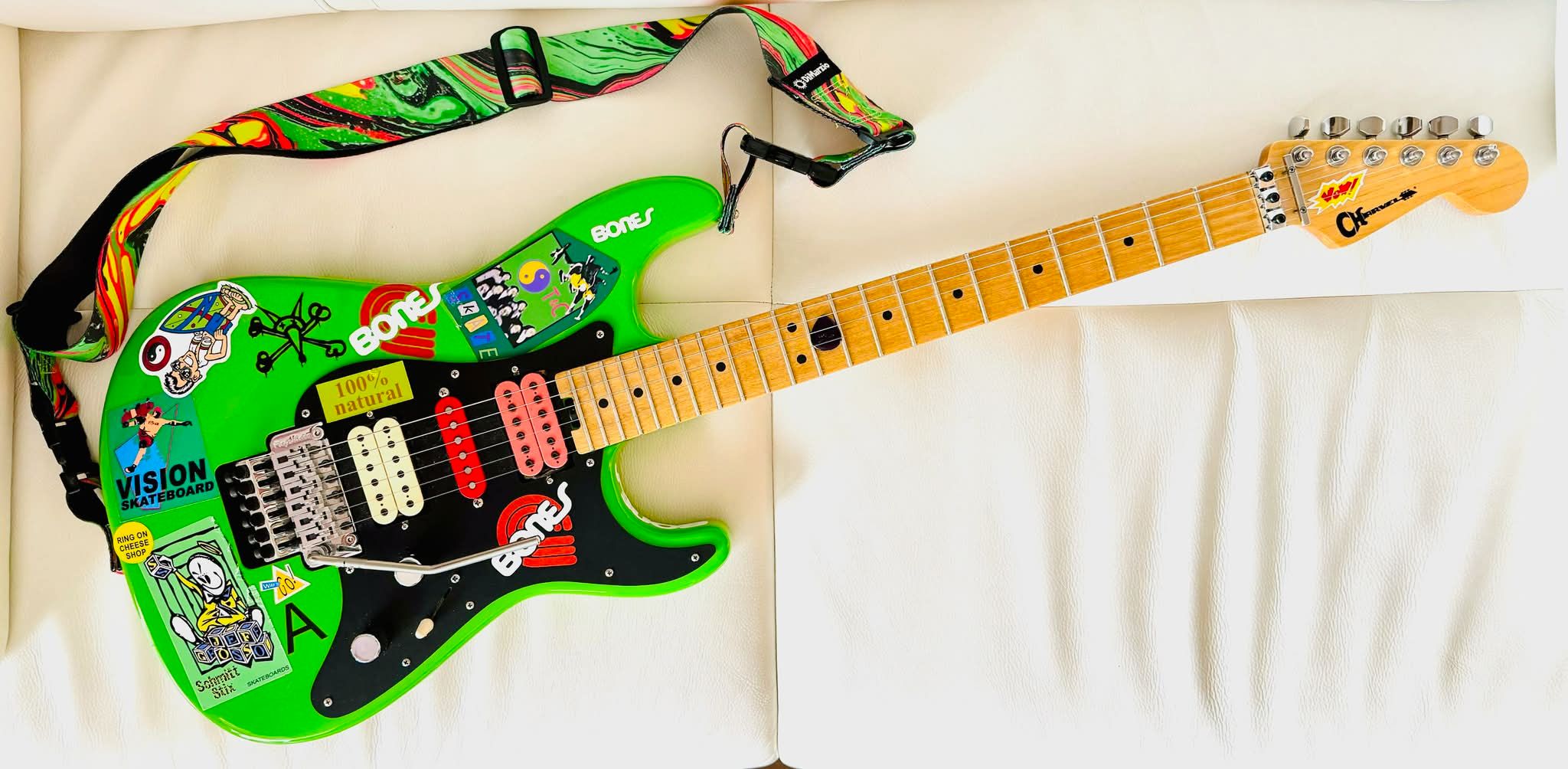 Custom Charvel guitar inspired by Steve Vai's Green Meanie