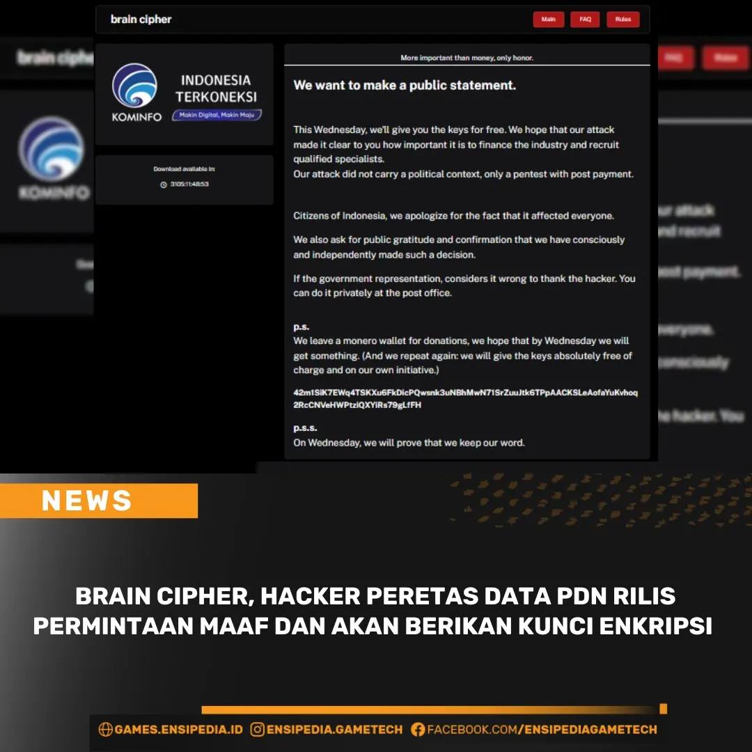 Ensipedia - Ada kabar terbaru nih dari geng hacker Brain Cipher. Mereka ...