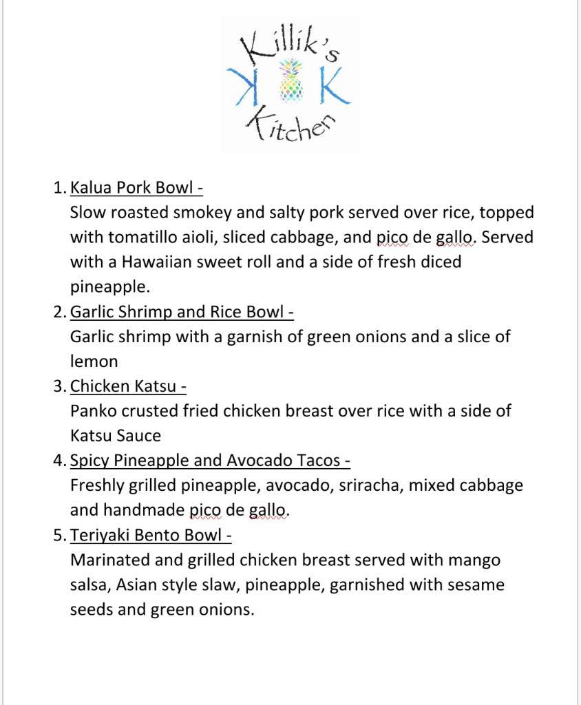 NEW MENU AS OF MARCH 8th, 2022 - Killik’s Kitchen