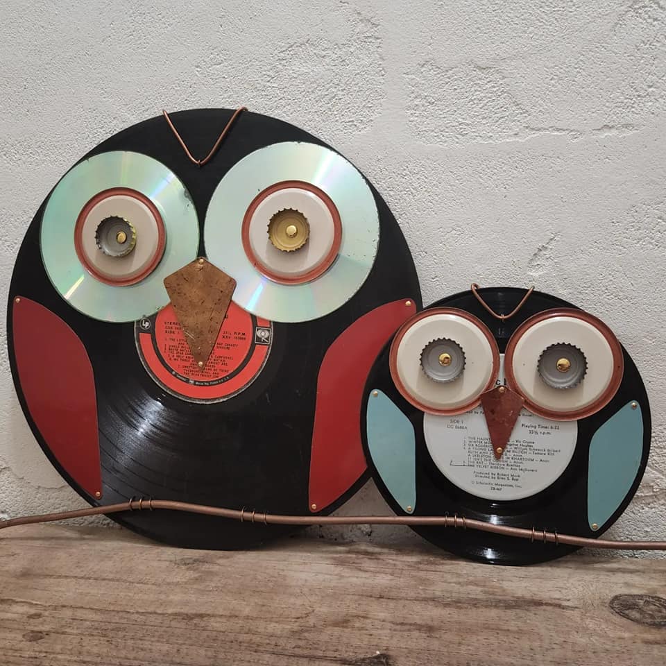 Upcycled owls from vintage materials