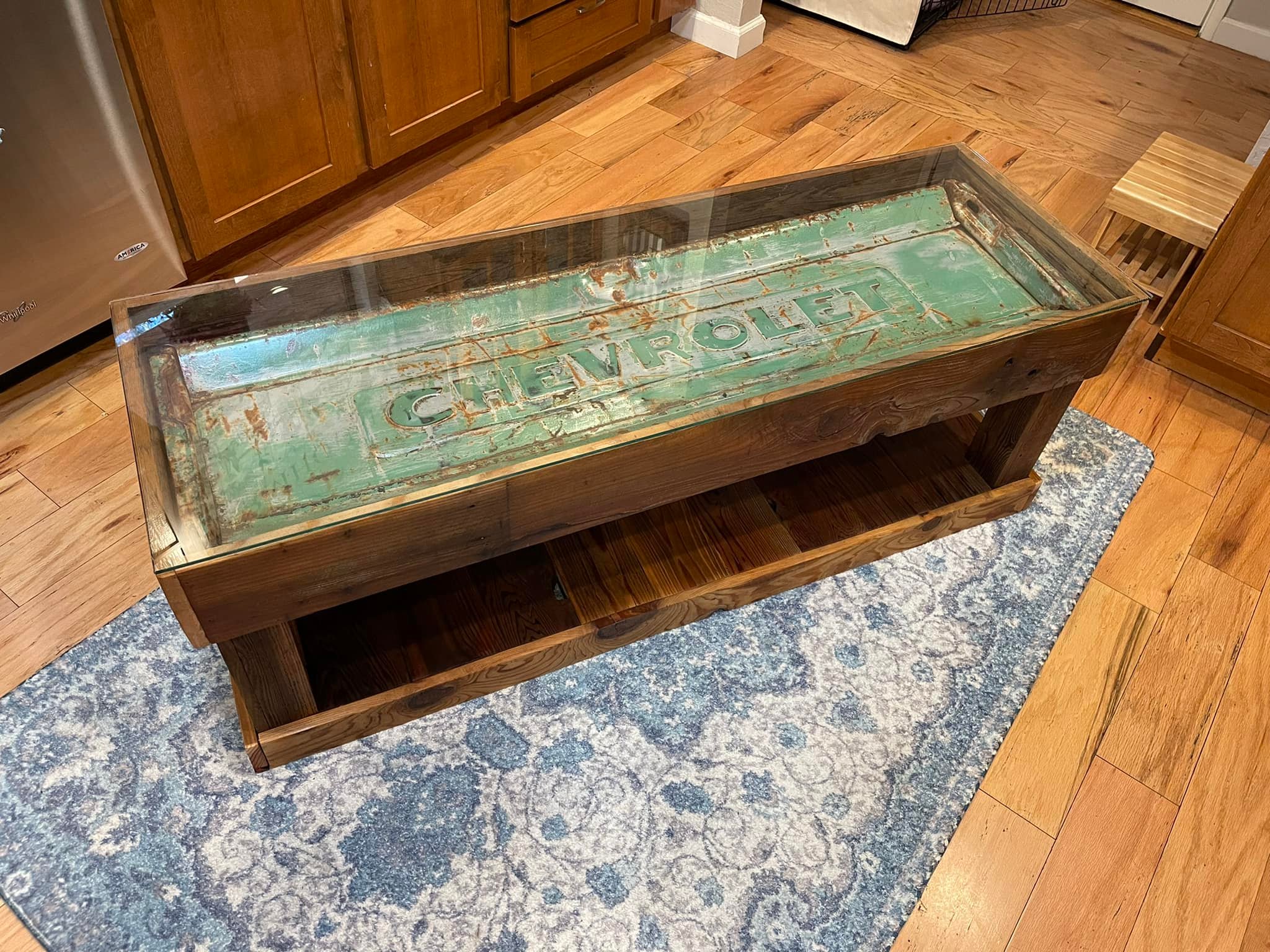 Handmade green Chevy tailgate coffee table for sale