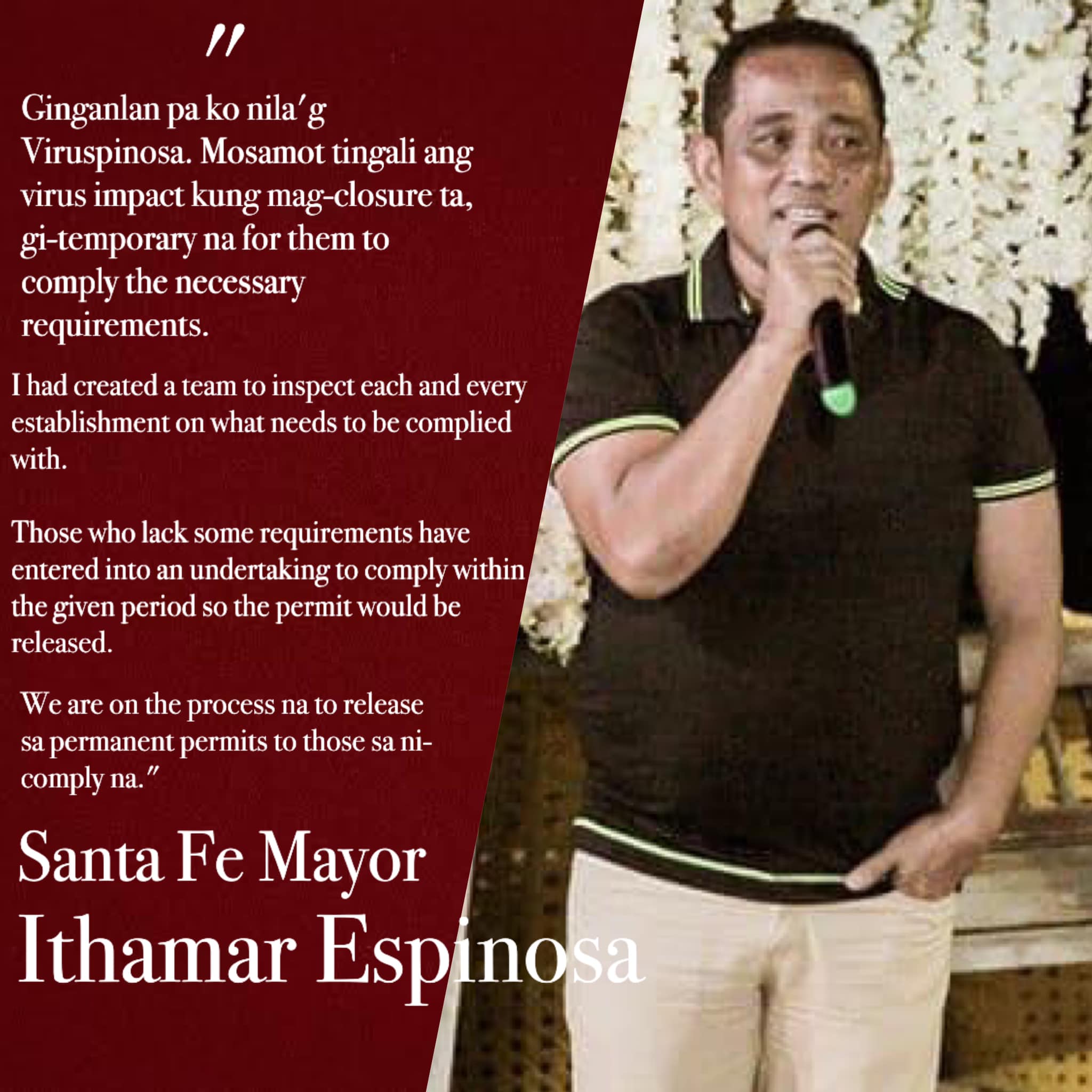 Mayor Ithamar Espinosa- Santa Fe, Cebu - BALITA: Opisyal nga pamahayag ...