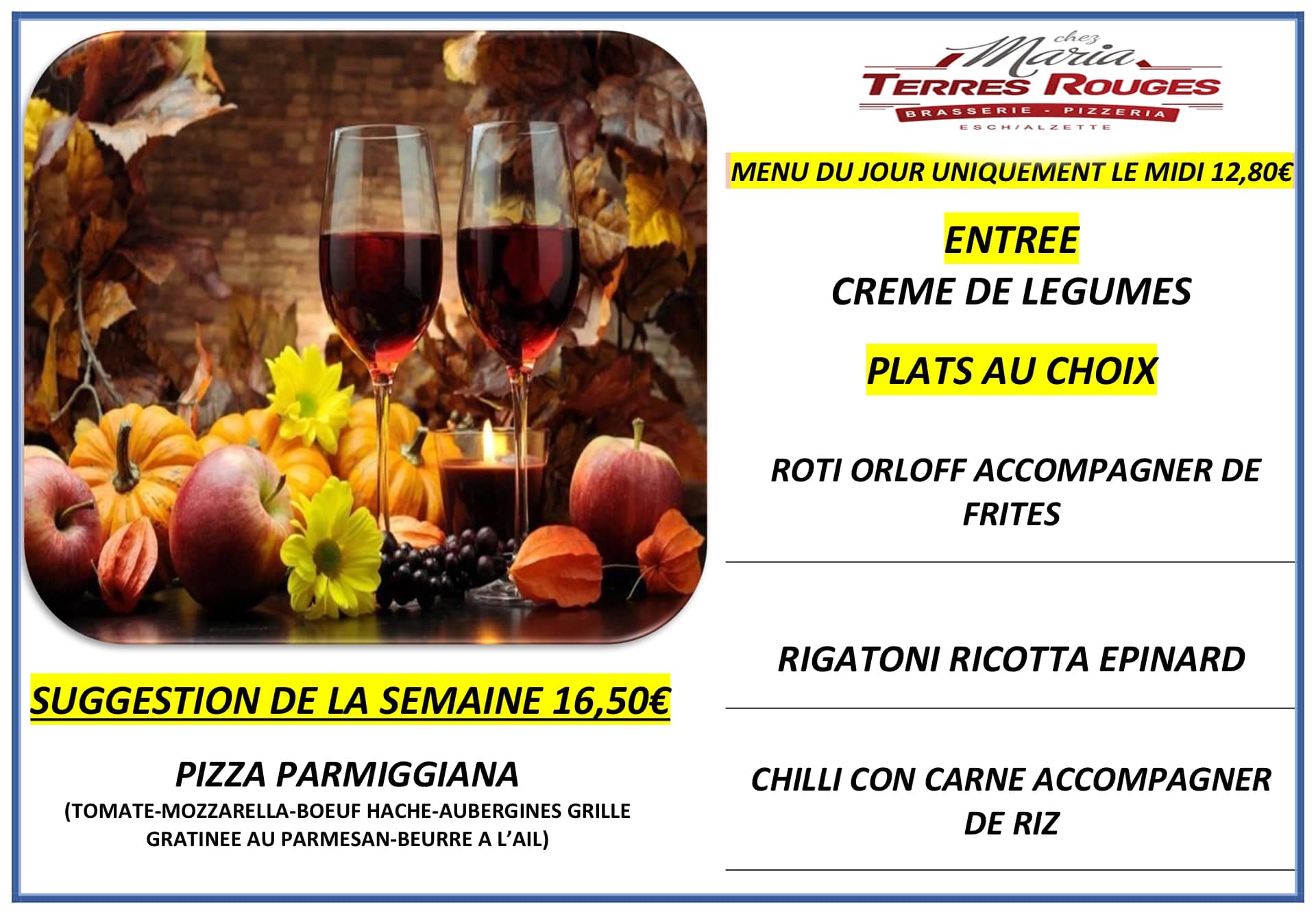 🌸🌸Voici le menu du jour de la... - Brasserie Terres Rouges | Facebook